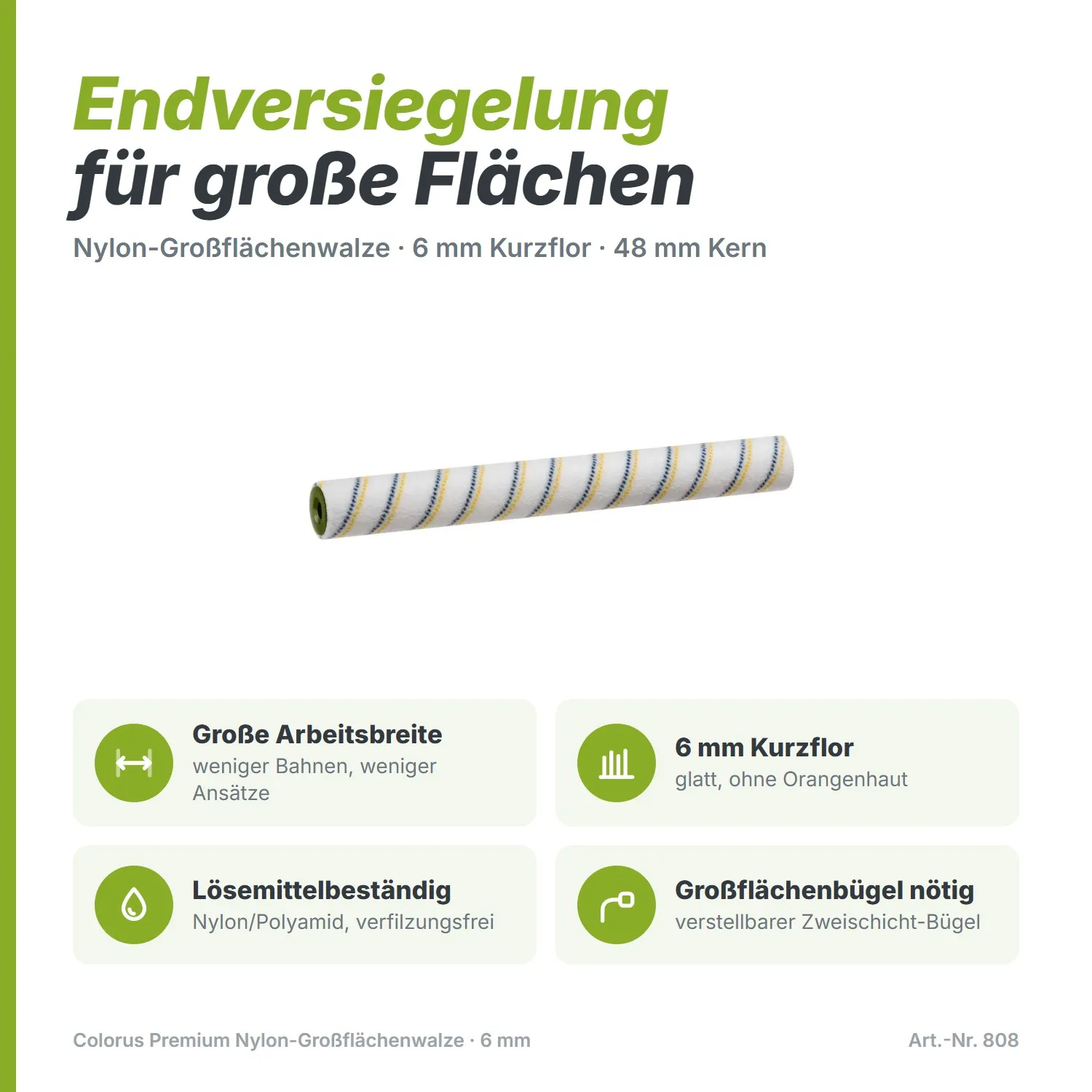 Colorus Premium Großflächenwalze (50 cm) – Nylon für Versiegelungen & Lacke (6 mm Flor)