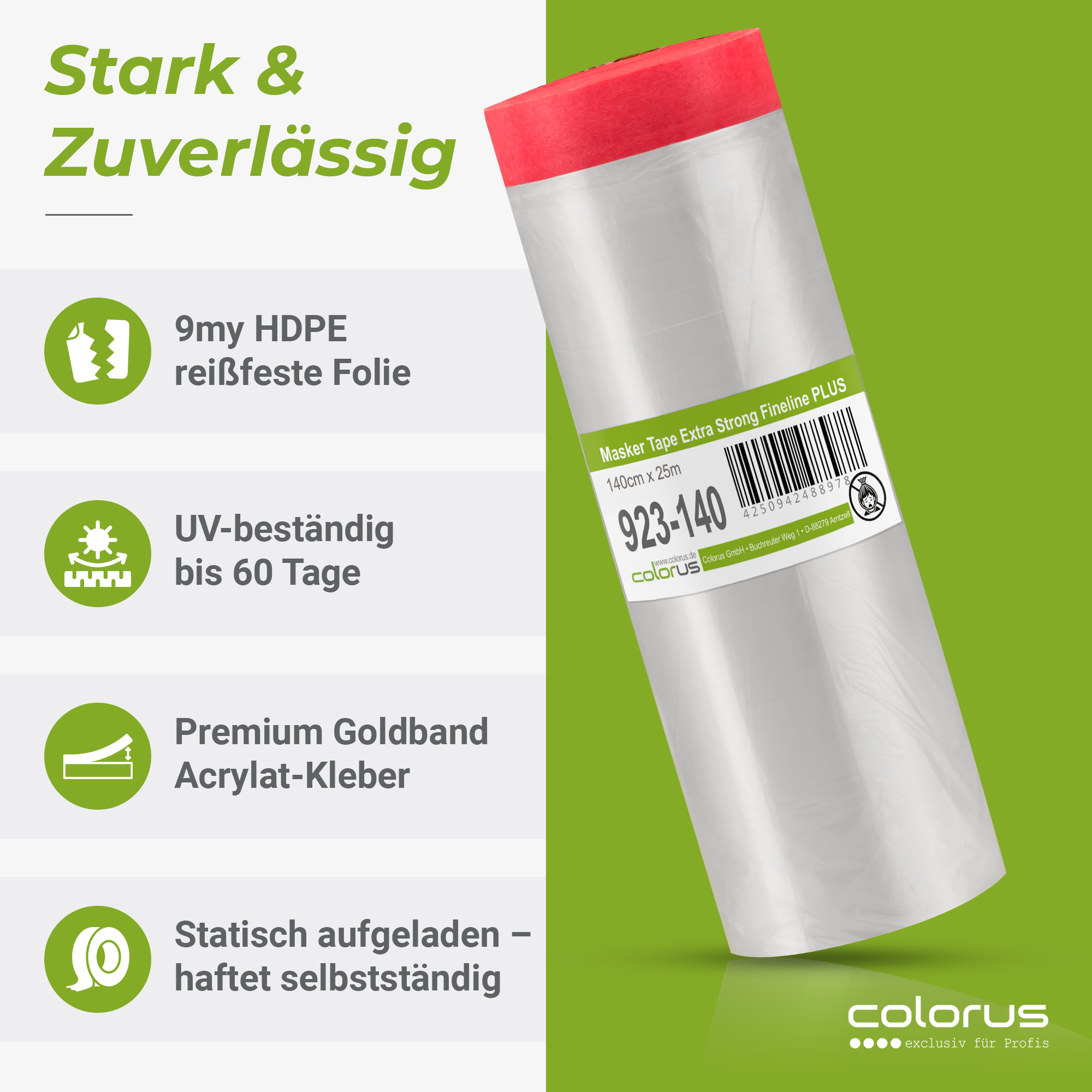 Colorus Premium Folien Masker Tape Extra Strong UV 120 140cm x 25m Colorus Premium Folien Masker Tape Extra Strong UV 120 140cm x 25m