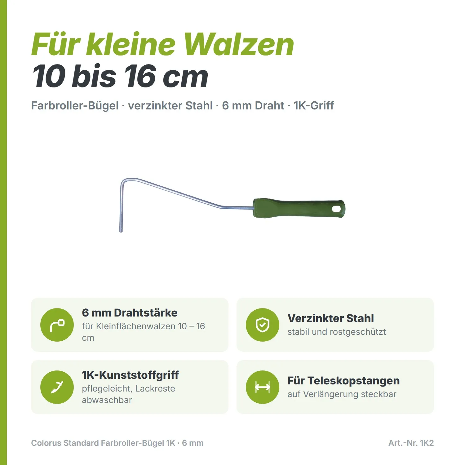 Colorus Standard Farbroller-Bügel Lang (39 cm) – 6 mm Draht & 1K-Griff