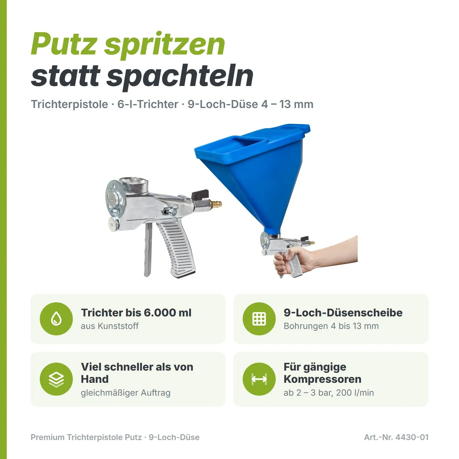 Pistolet à enduire Colorus PLUS pour enduits de 4 à 13 mm + entonnoir de 6 litres