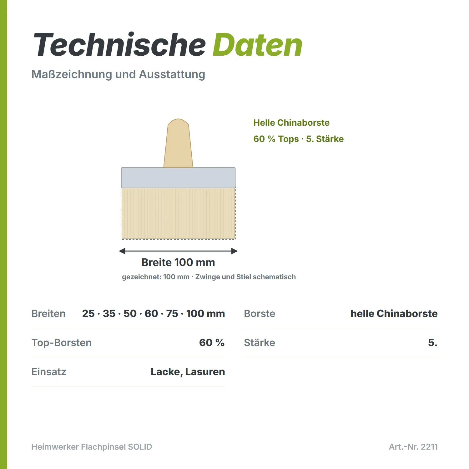 Heimwerker Flachpinsel SOLID Lackpinsel 60% Top Borsten 5.Stärke 100mm