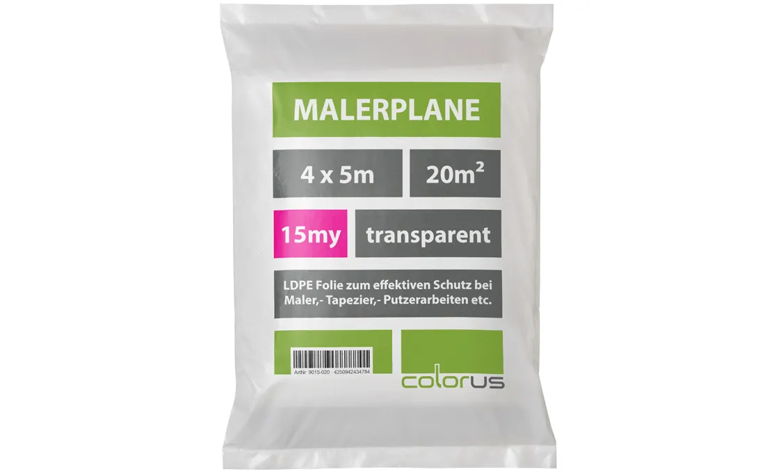 Profi Malerplane gefaltet 15µ LDPE transparent 4 x 5m
