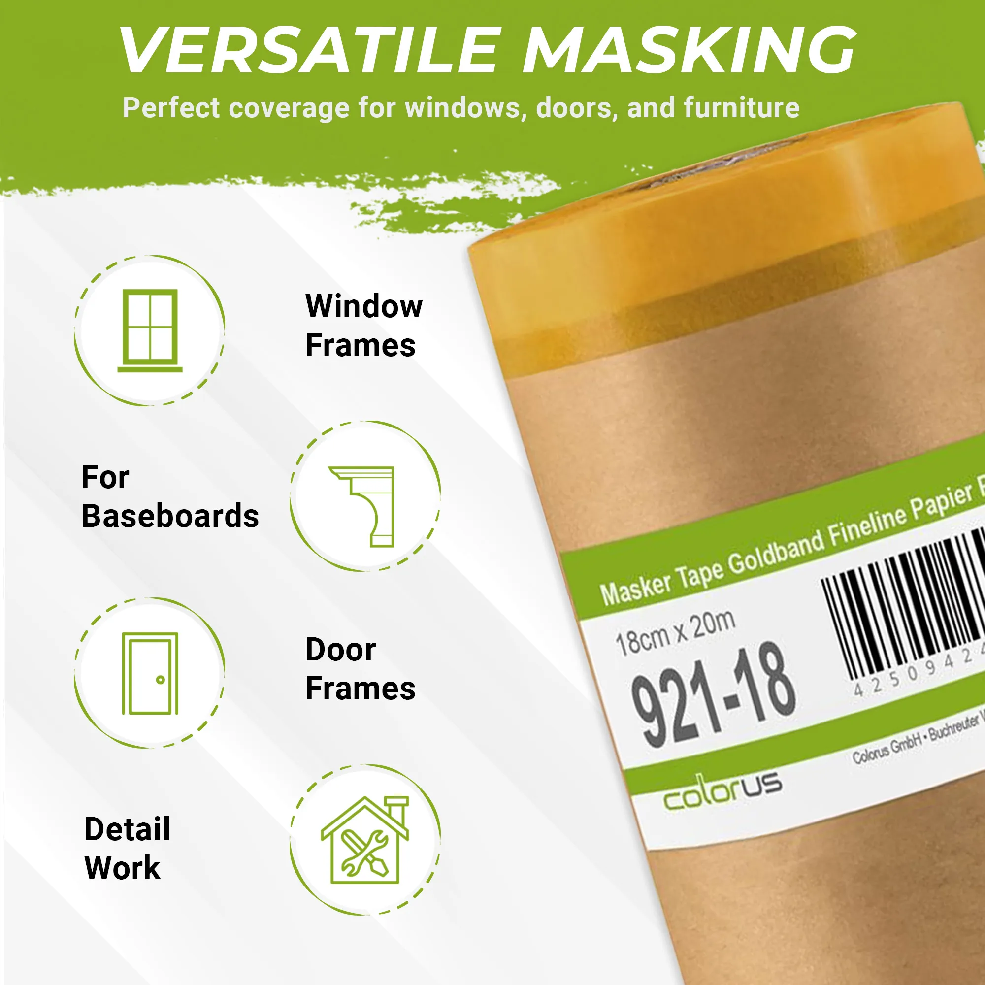 Colorus Premium Papier Masker Tape Goldband Fineline UV 30 18cm x 20m