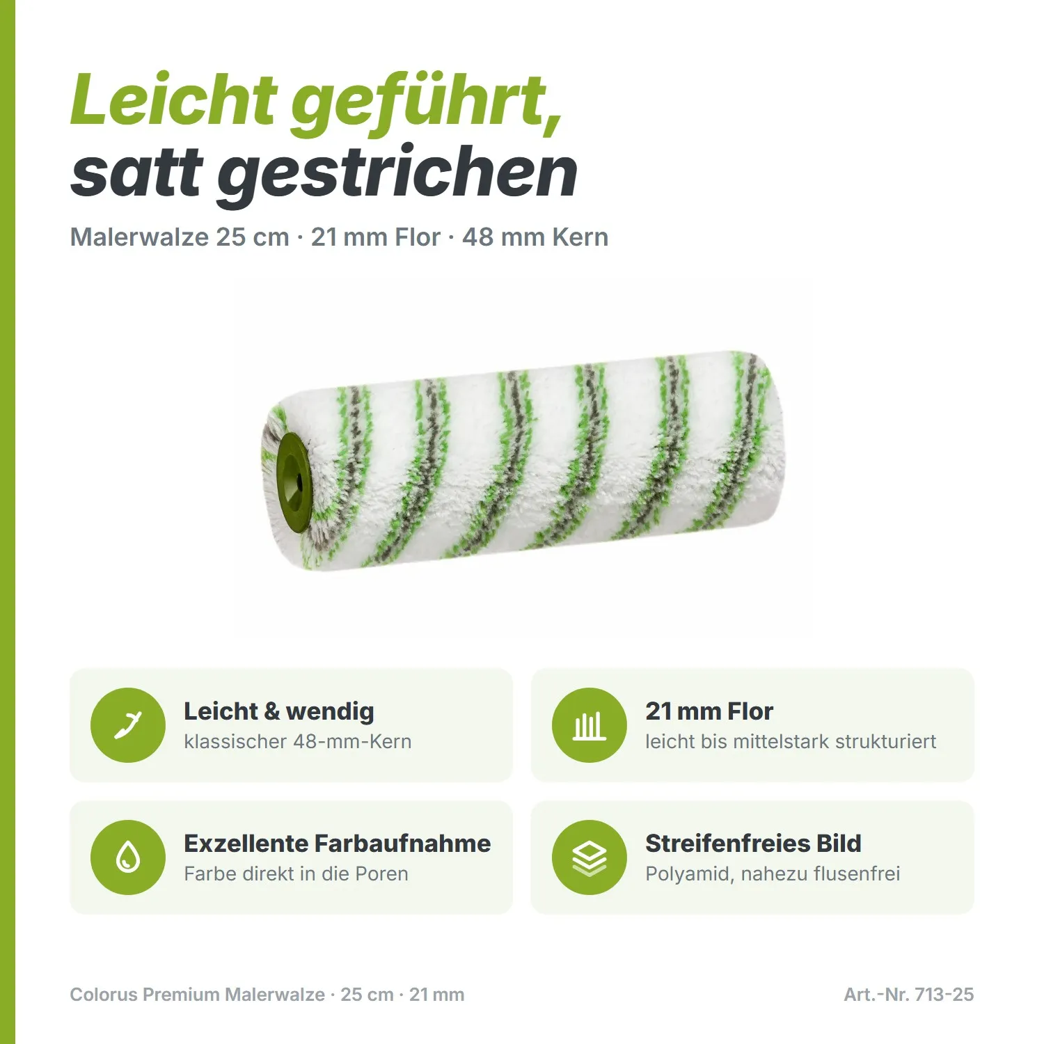 Colorus Premium Malerwalze (25 cm) – Der leichte Allrounder (48-mm-Kern)