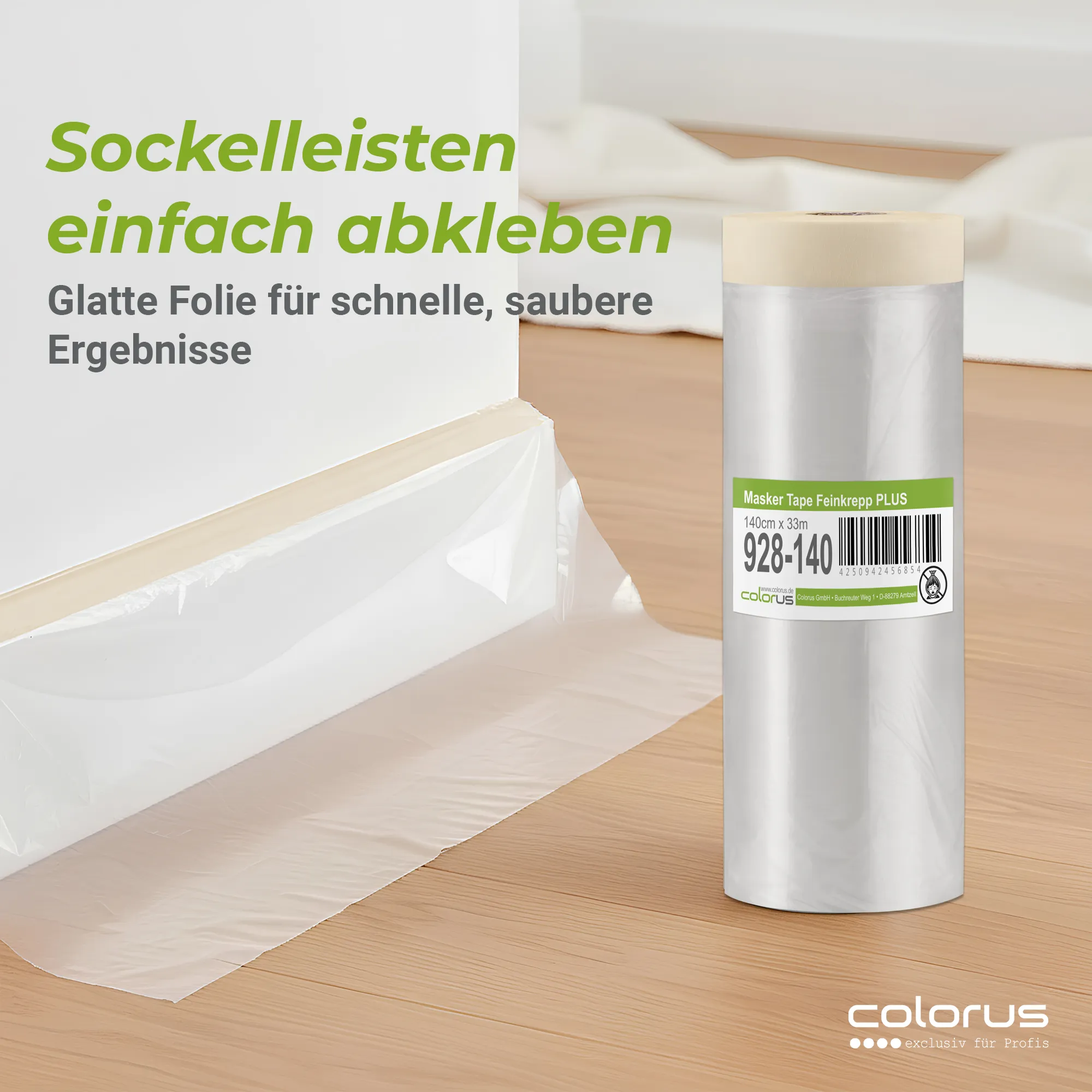 Colorus Premium Folien Masker Tape Kreppband mit Abdeckfolie 140cm x 33m