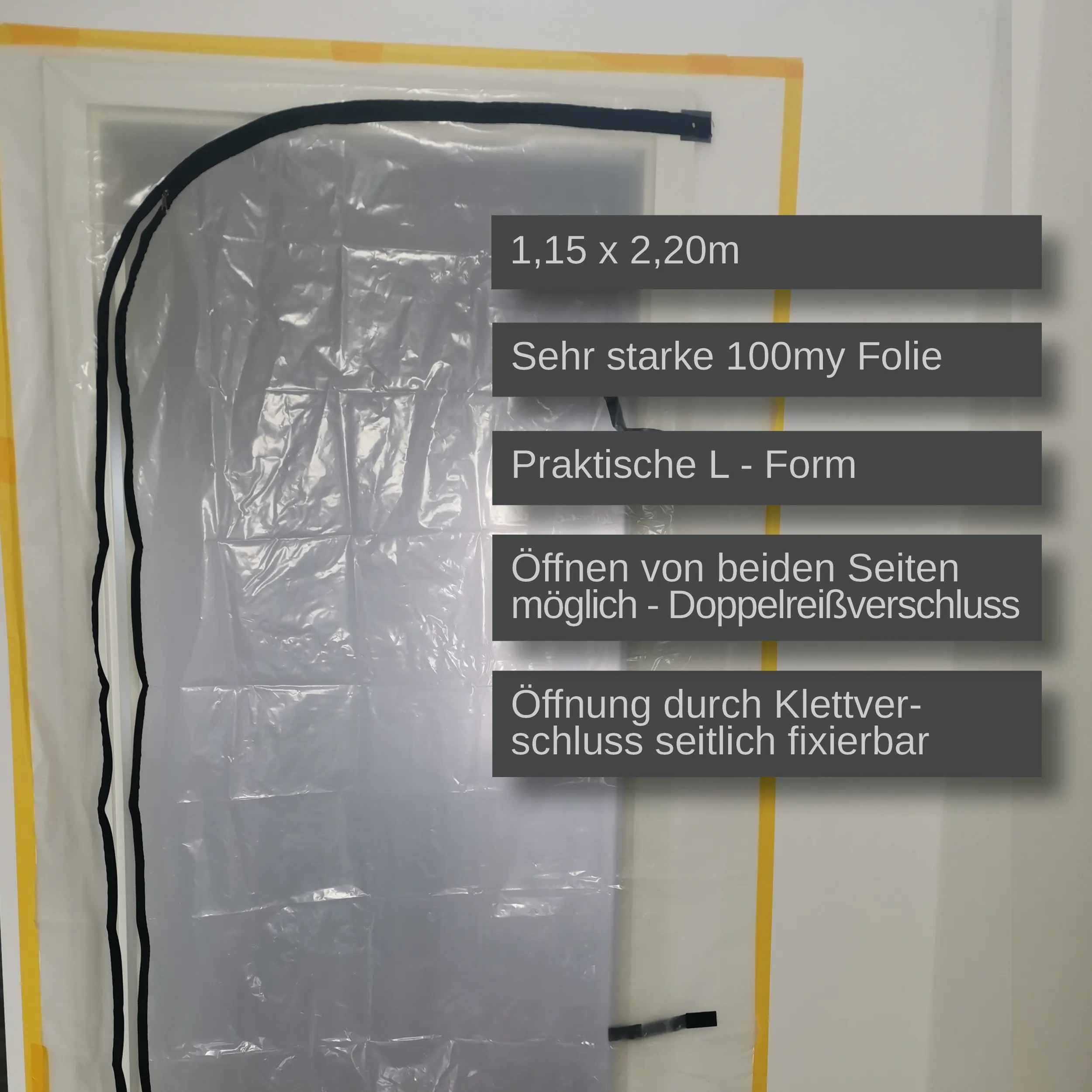 Porte anti-poussière en film LDPE 100µ avec fermeture éclair en L