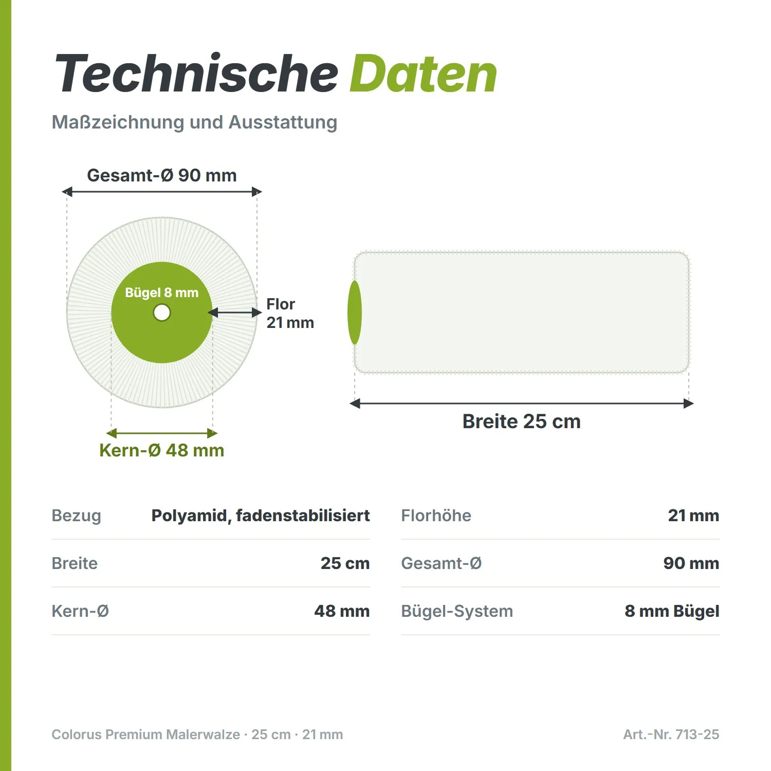 Colorus Premium Malerwalze (25 cm) – Der leichte Allrounder (48-mm-Kern)