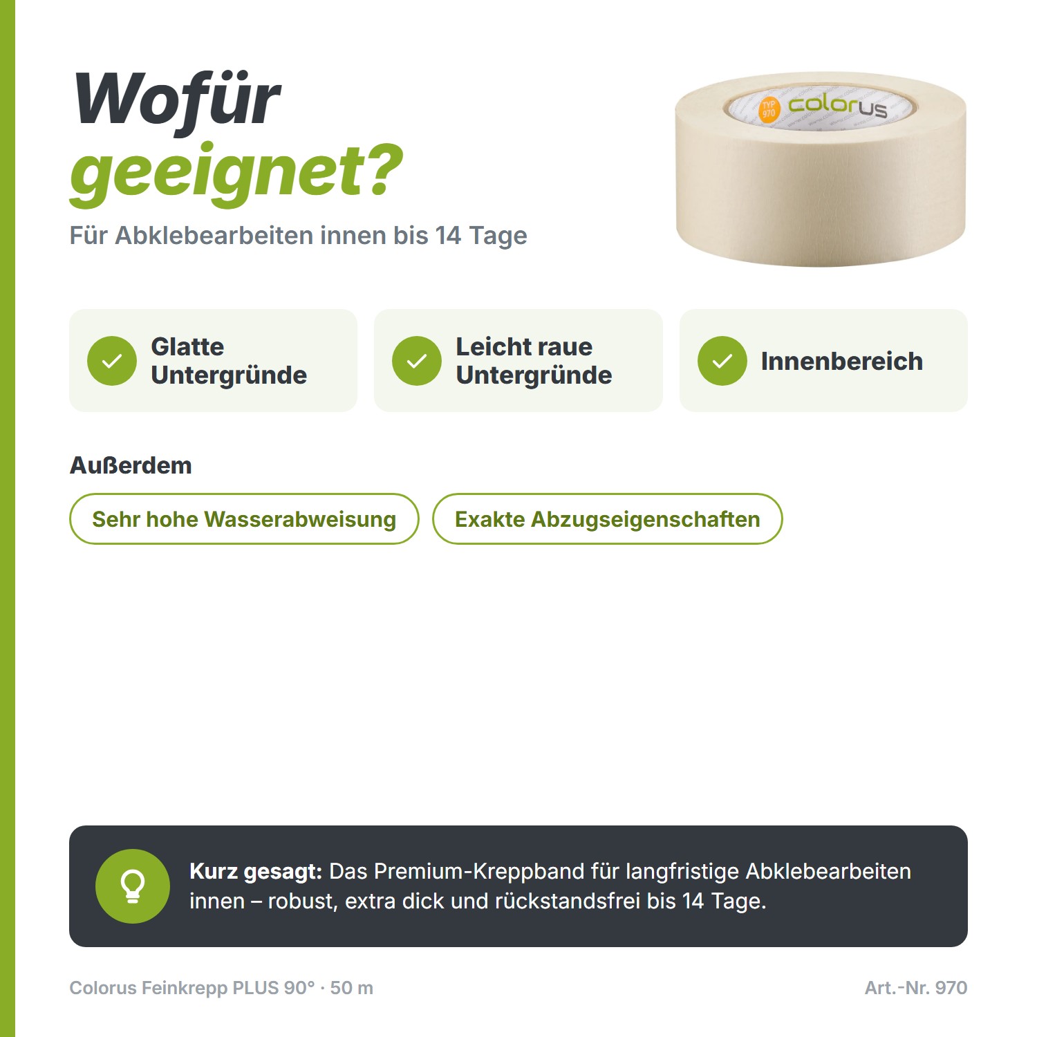 Colorus Premium Malerkrepp 90° Kreppband 50m x 50mm