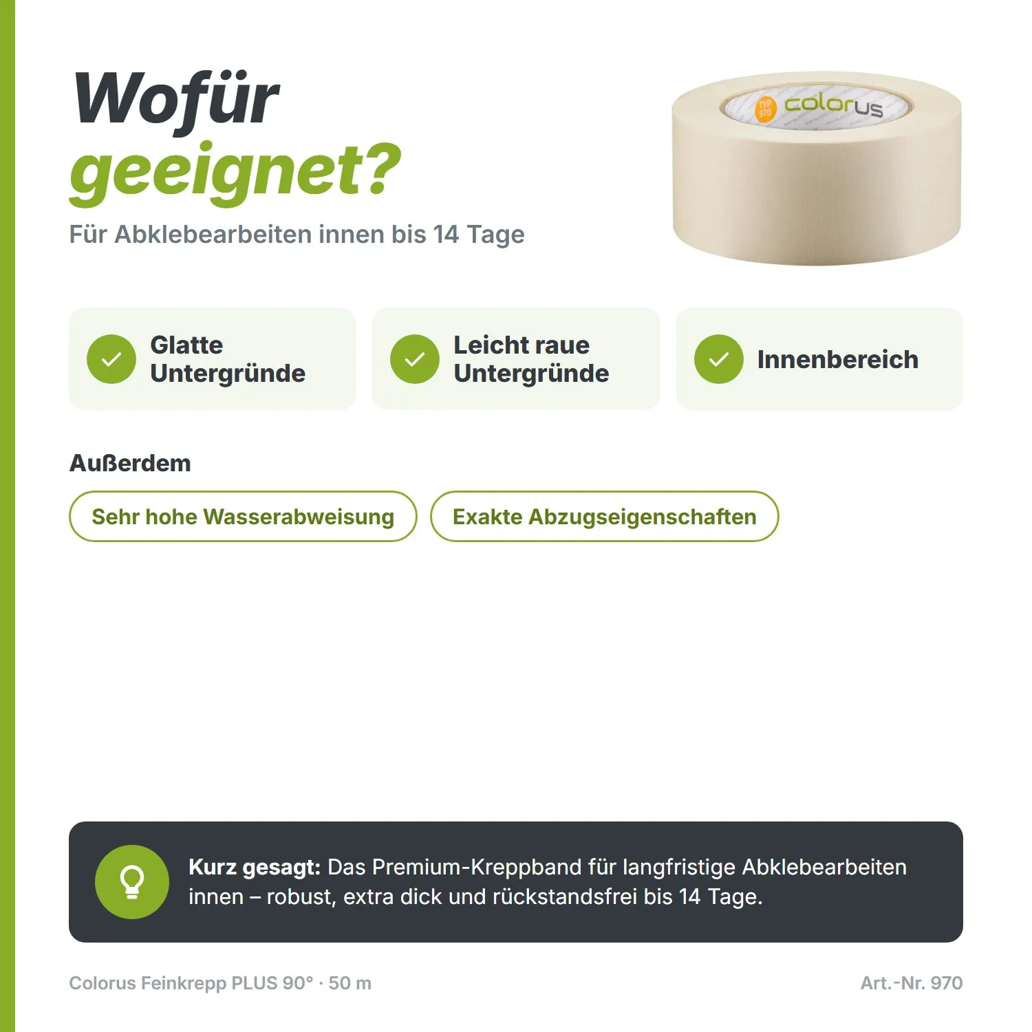 Colorus Premium Malerkrepp 90° Kreppband 50m x 50mm