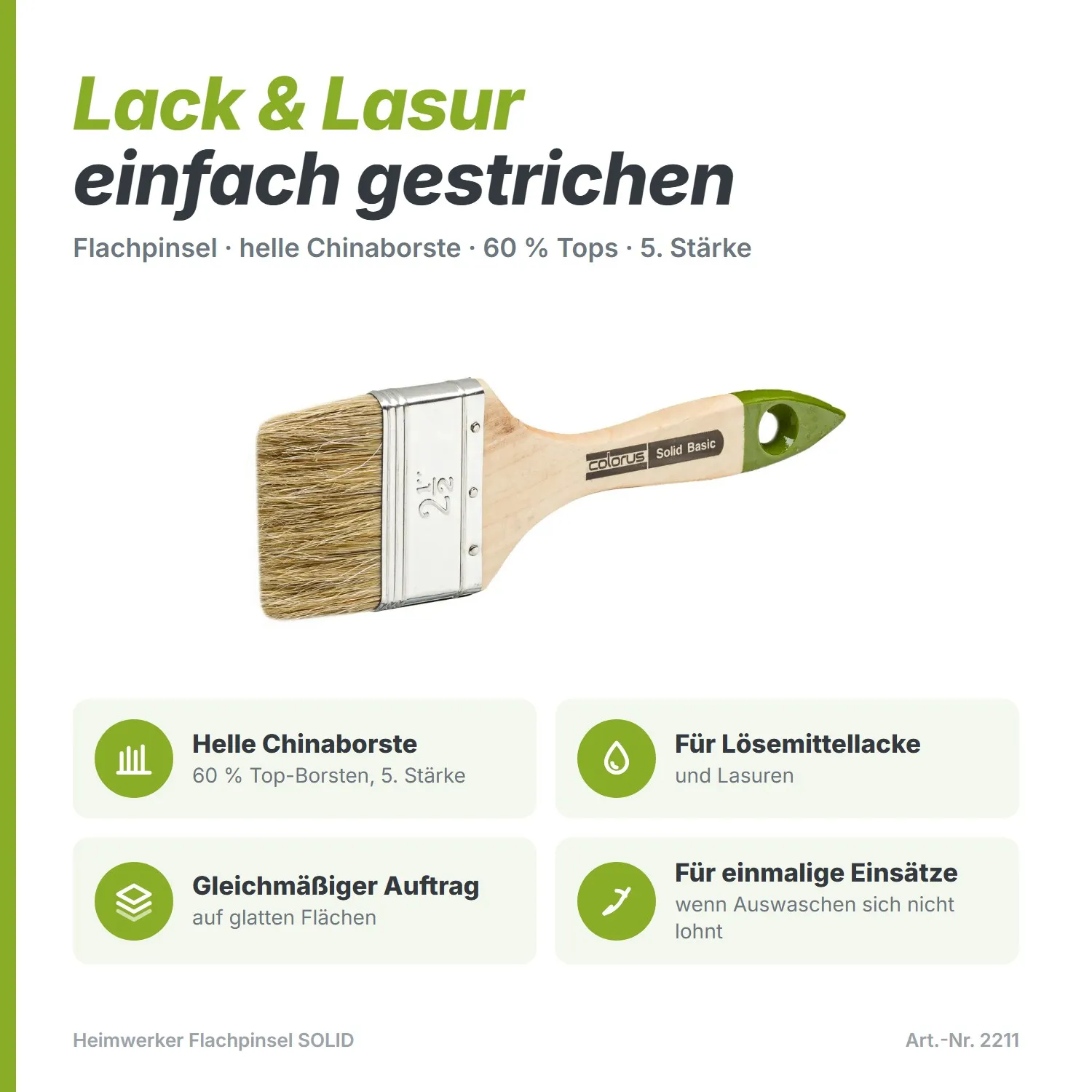 Heimwerker Flachpinsel SOLID Lackpinsel 60% Top Borsten 5.Stärke 100mm