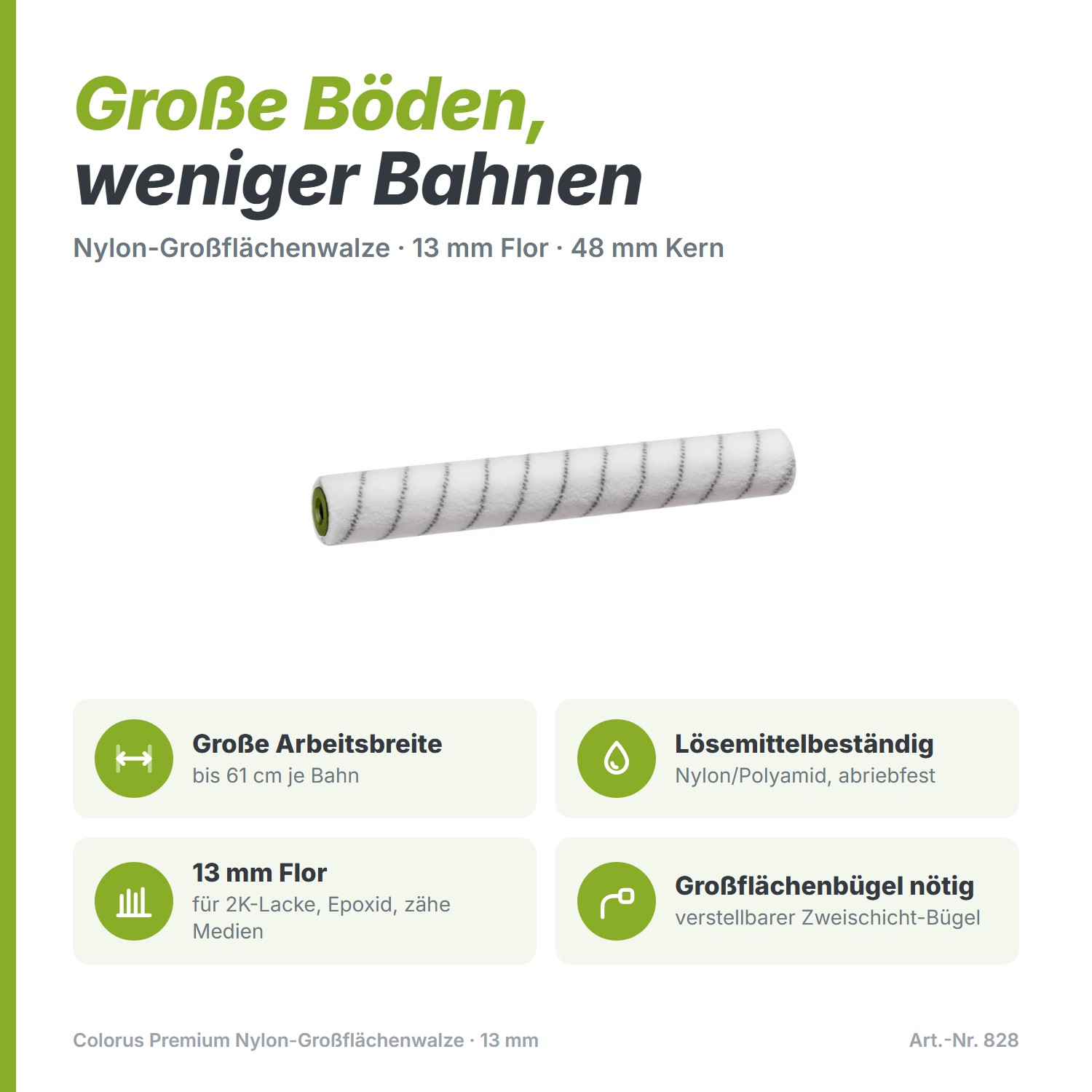 Colorus Premium Großflächenwalze (61 cm) – Nylon für Industrieböden & Epoxid (13 mm Flor)