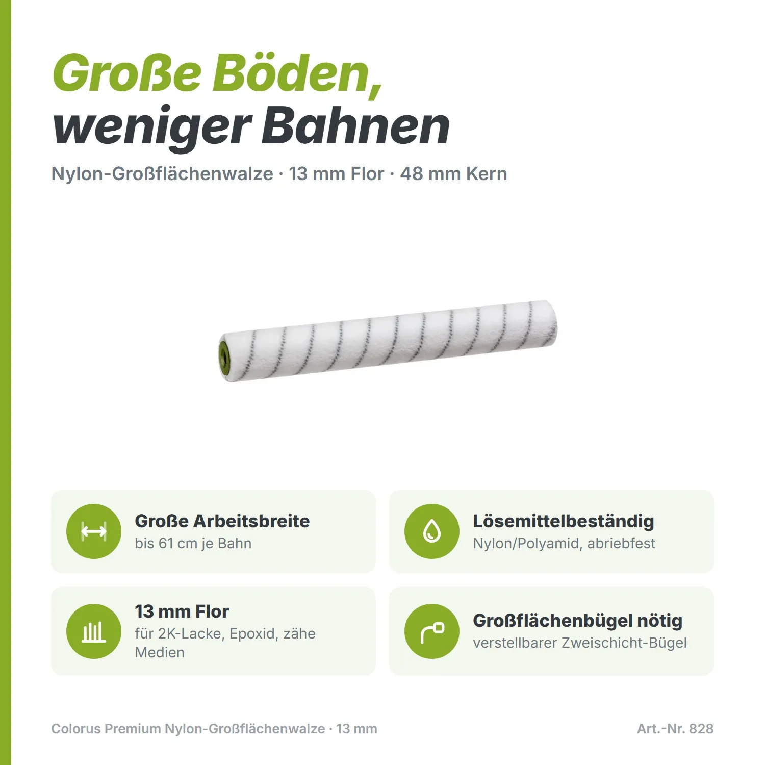 Colorus Premium Großflächenwalze (61 cm) – Nylon für Industrieböden & Epoxid (13 mm Flor)