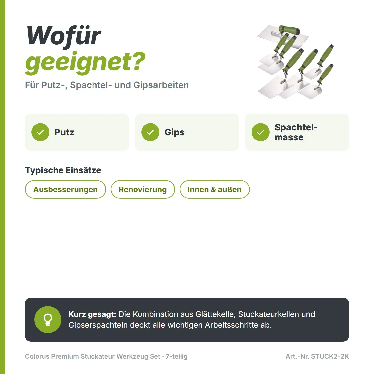 Colorus Premium Stuckateur Werkzeug Set 7 tlg