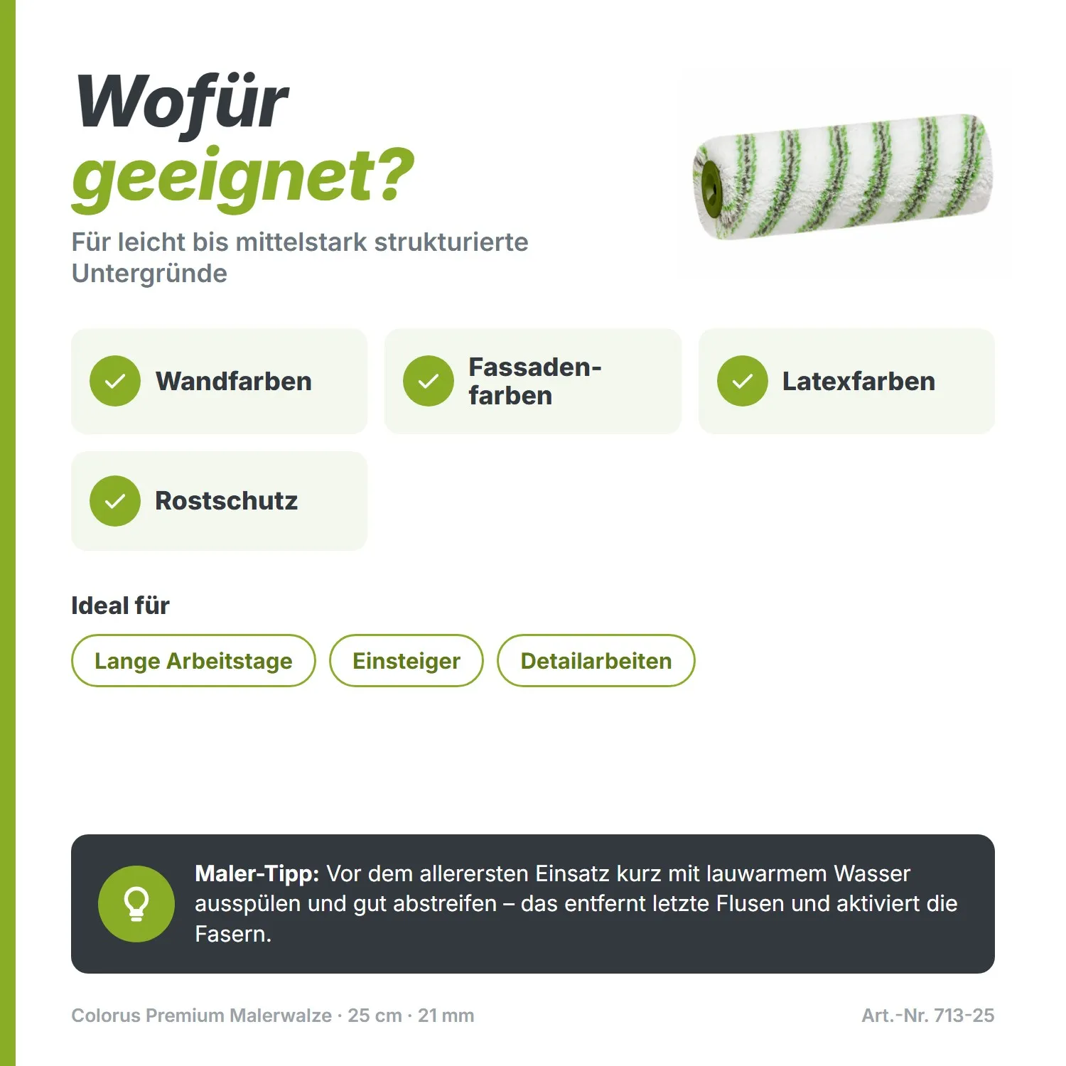 Colorus Premium Malerwalze (25 cm) – Der leichte Allrounder (48-mm-Kern)