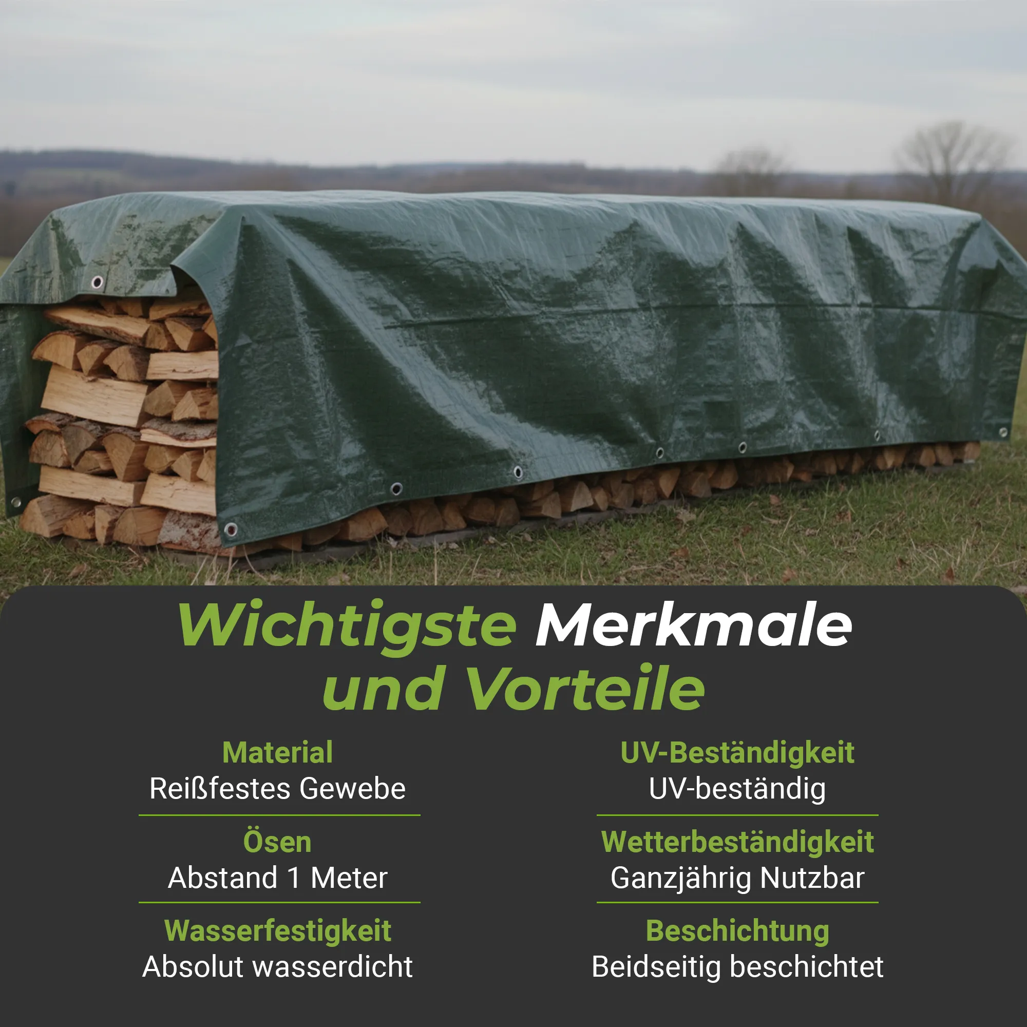 Colorus Premium Gewebeplane grün ca. 75g / m²  6 x 8m