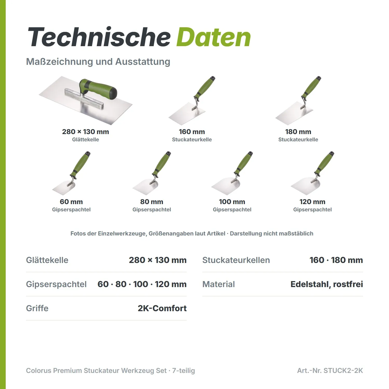 Colorus Premium Stuckateur Werkzeug Set 7 tlg