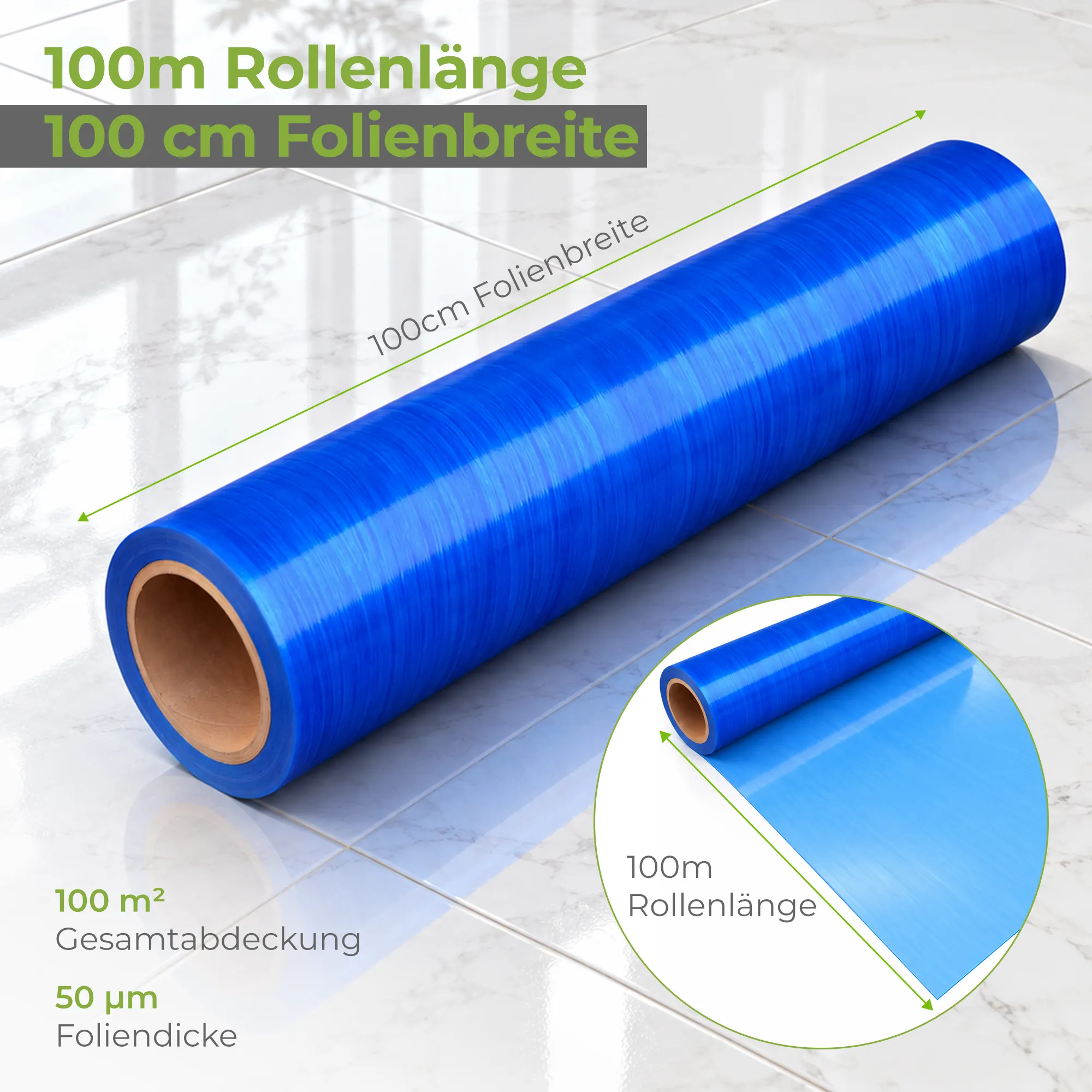 Premium Glasschutzfolie blau Fensterschutzfolie 1 x 100m