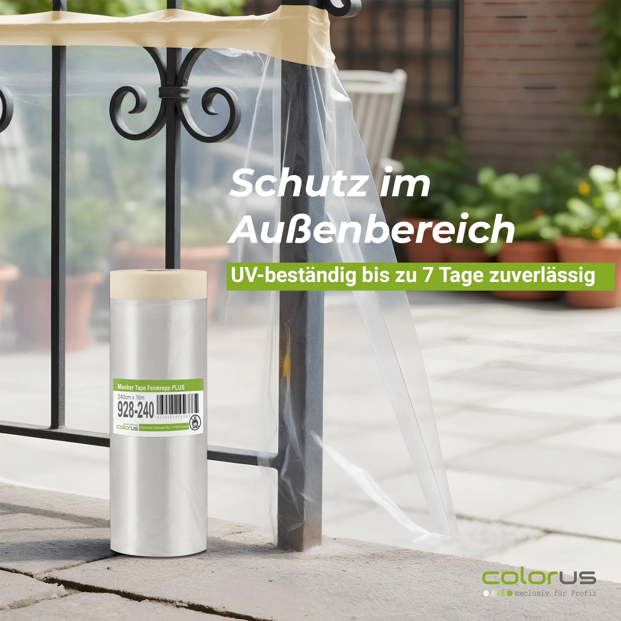 Colorus Premium Folien Masker Tape Kreppband mit Abdeckfolie 240cm x 16m