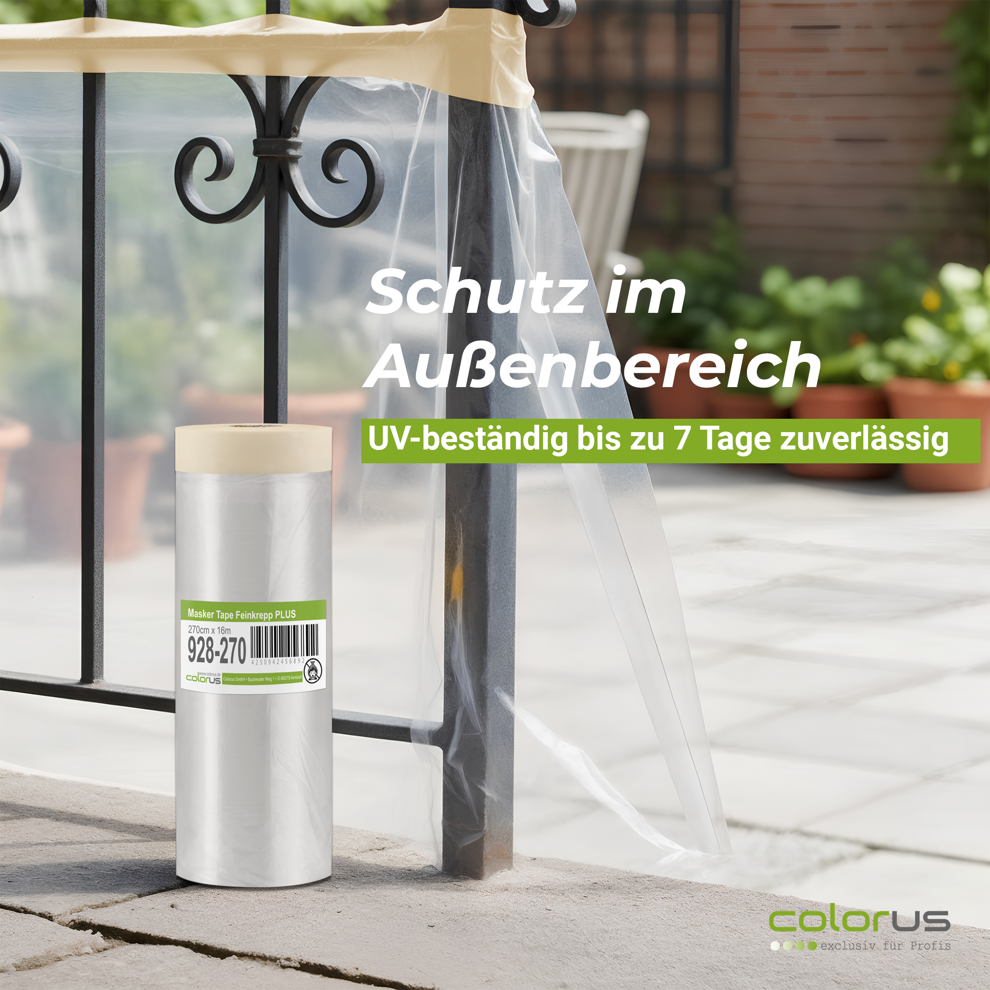 Colorus Premium Folien Masker Tape Kreppband mit Abdeckfolie 270cm x 16m Colorus Premium Folien Masker Tape Kreppband mit Abdeckfolie 270cm x 16m