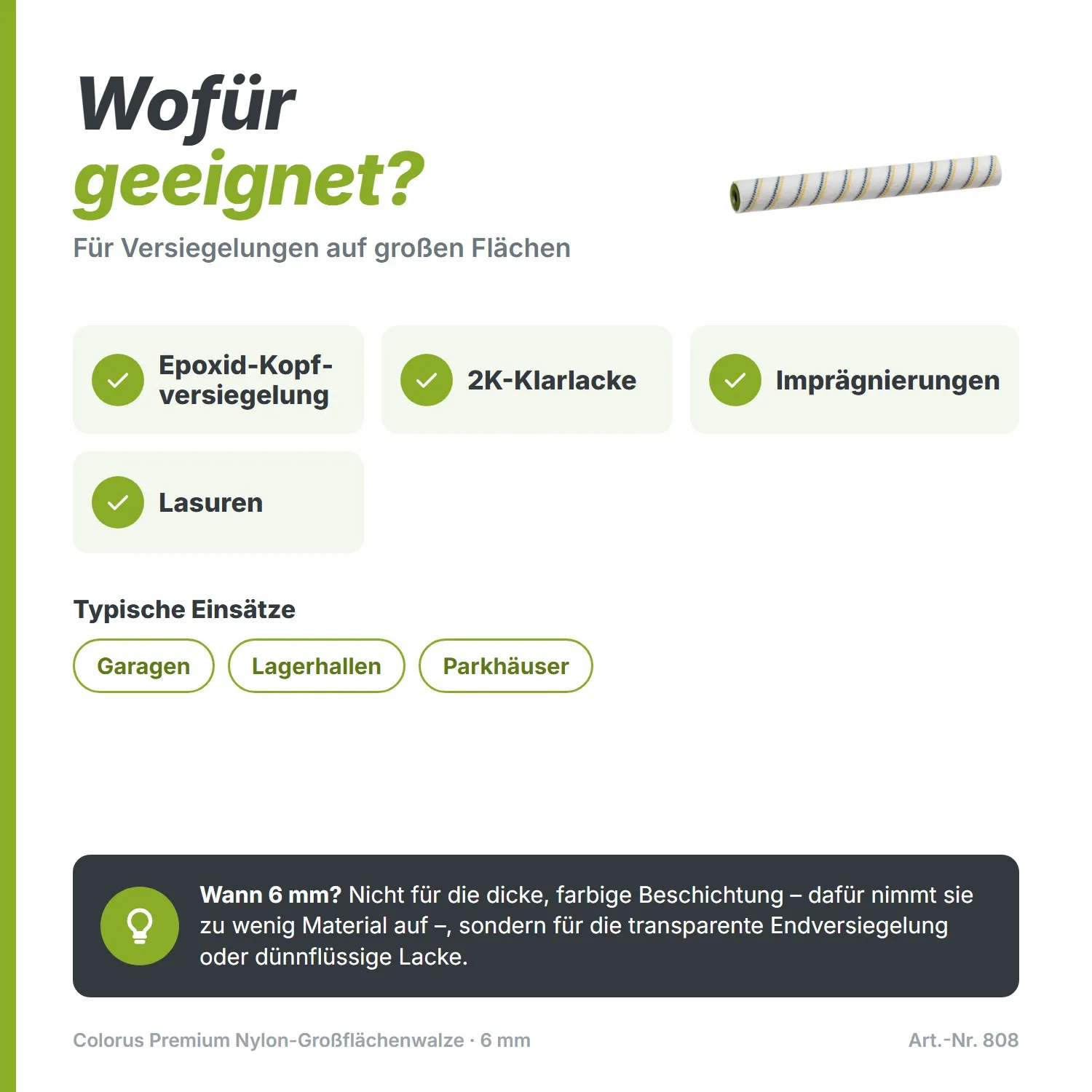 Colorus Premium Großflächenwalze (50 cm) – Nylon für Versiegelungen & Lacke (6 mm Flor)