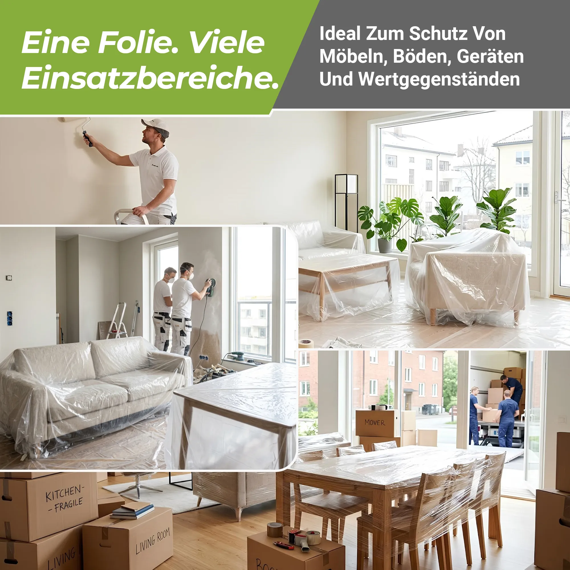 Mamba Abdeckfolien Set 9 Stück - 4 x 5 m mit 5my Stärke - Malerfolie für kurzfristige Abdeckarbeiten 