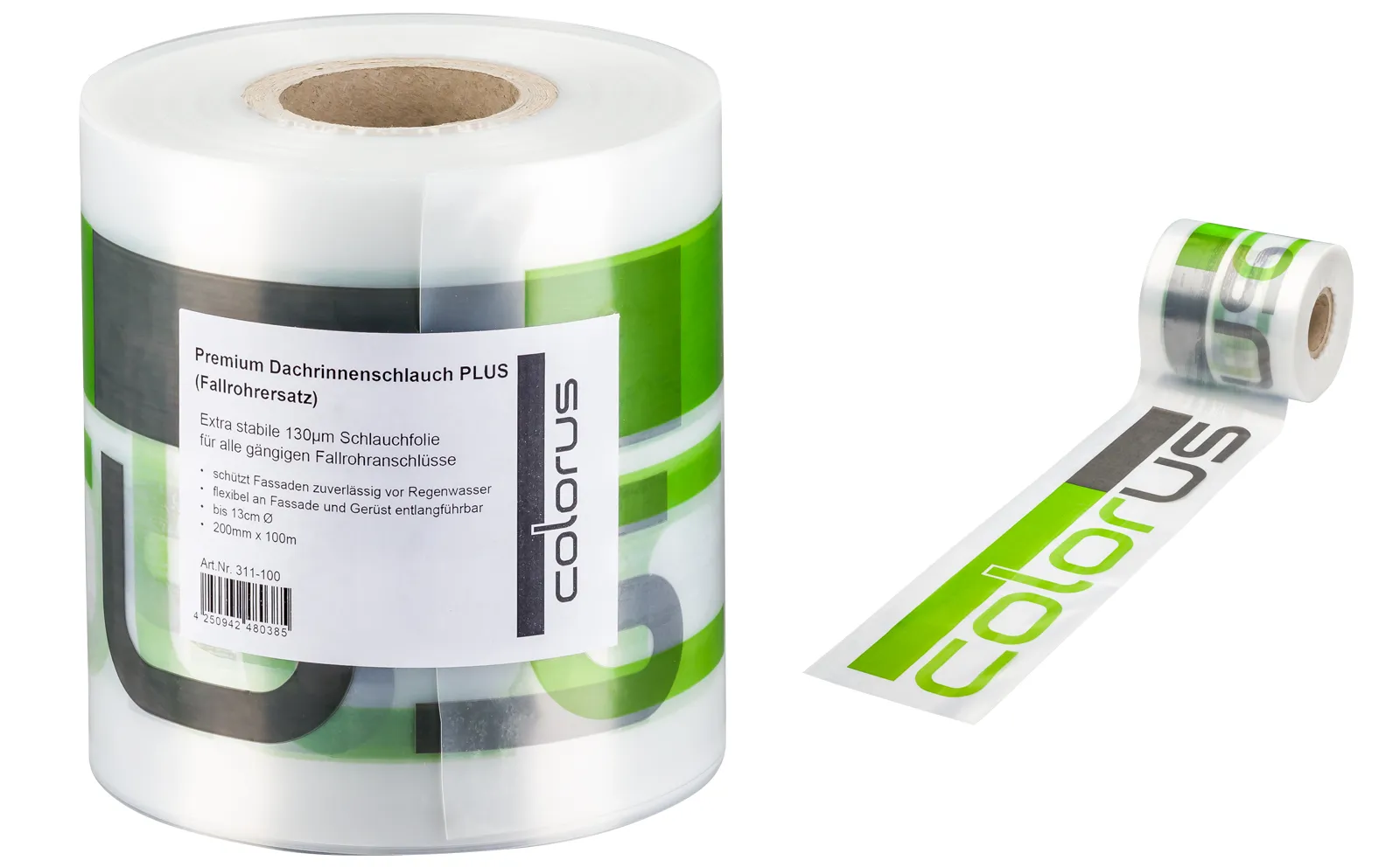 Colorus Premium Dachrinnenschlauch bzw. Fallrohrersatz 130µm LDPE Ø 13cm x 100m