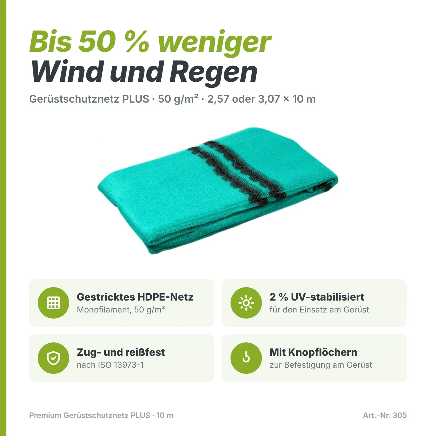 Premium Gerüstschutznetz PLUS grün 3,07 x 10m