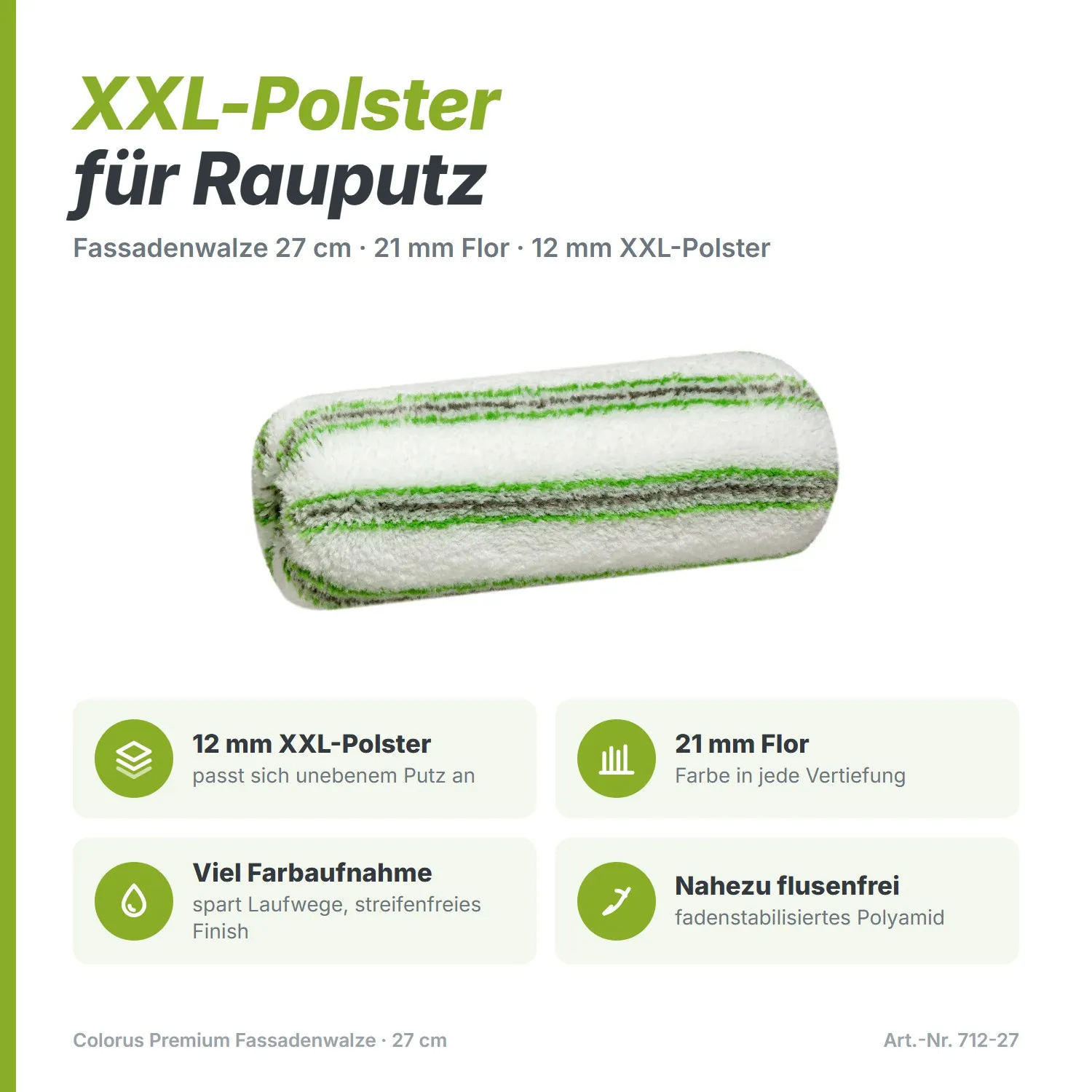 Colorus Pro Streif PLUS 12mm XXL Rouleau de façade rembourré 21mm poil 27cm