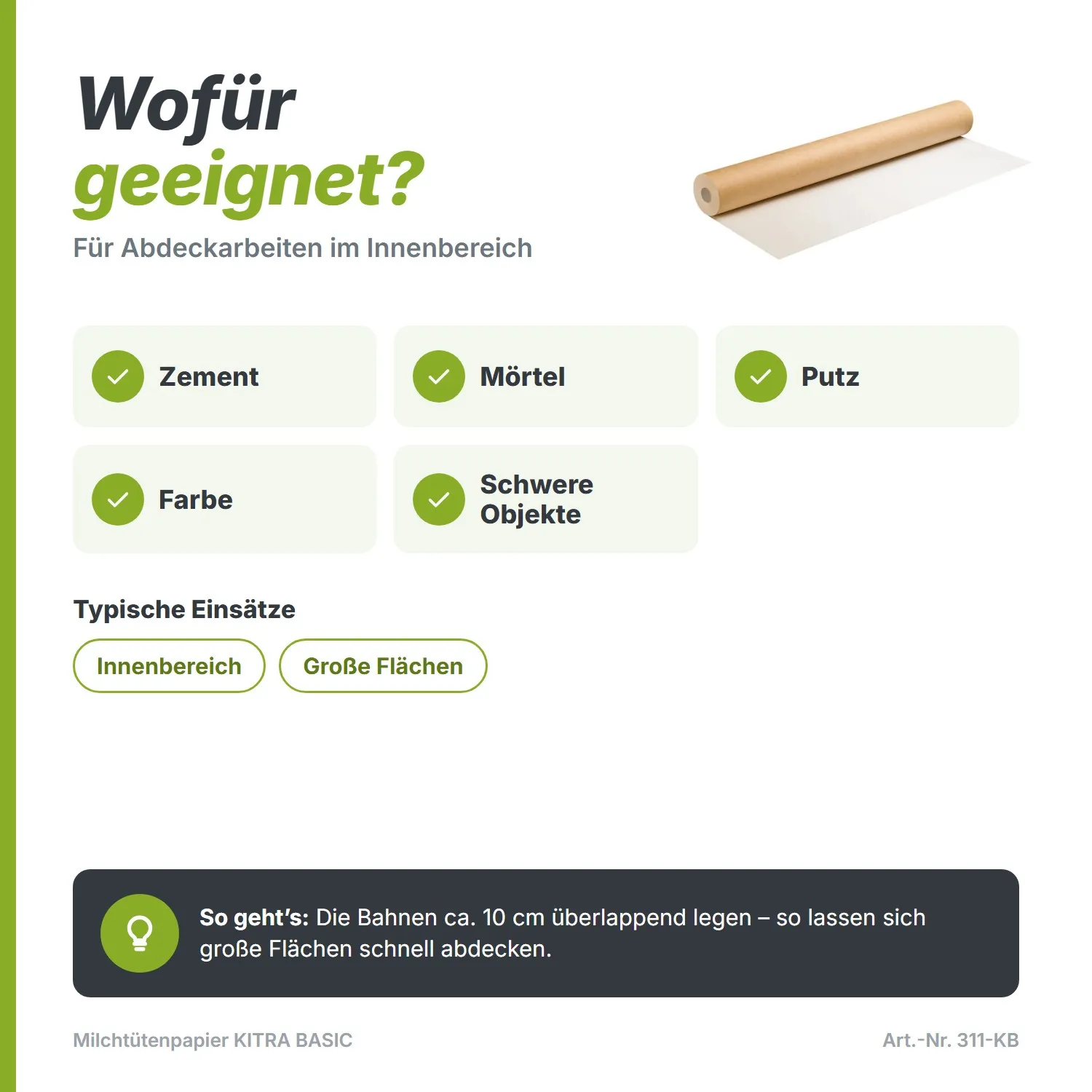 Milchtütenpapier KITRA BASIC 190g/m² pro Rolle circa 75m²