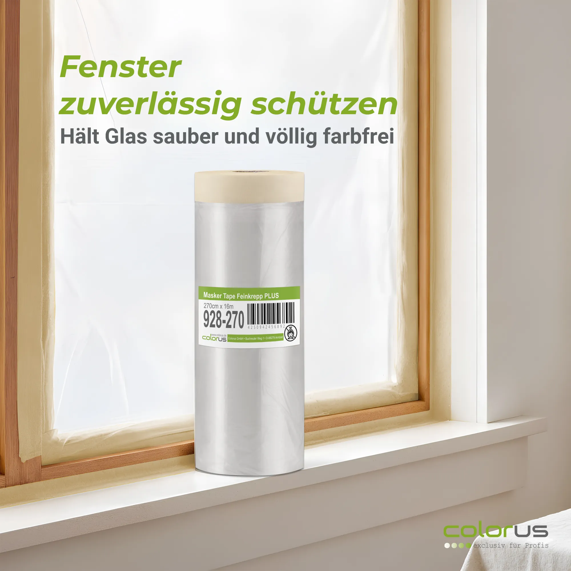 Colorus Premium Folien Masker Tape Kreppband mit Abdeckfolie 270cm x 16m