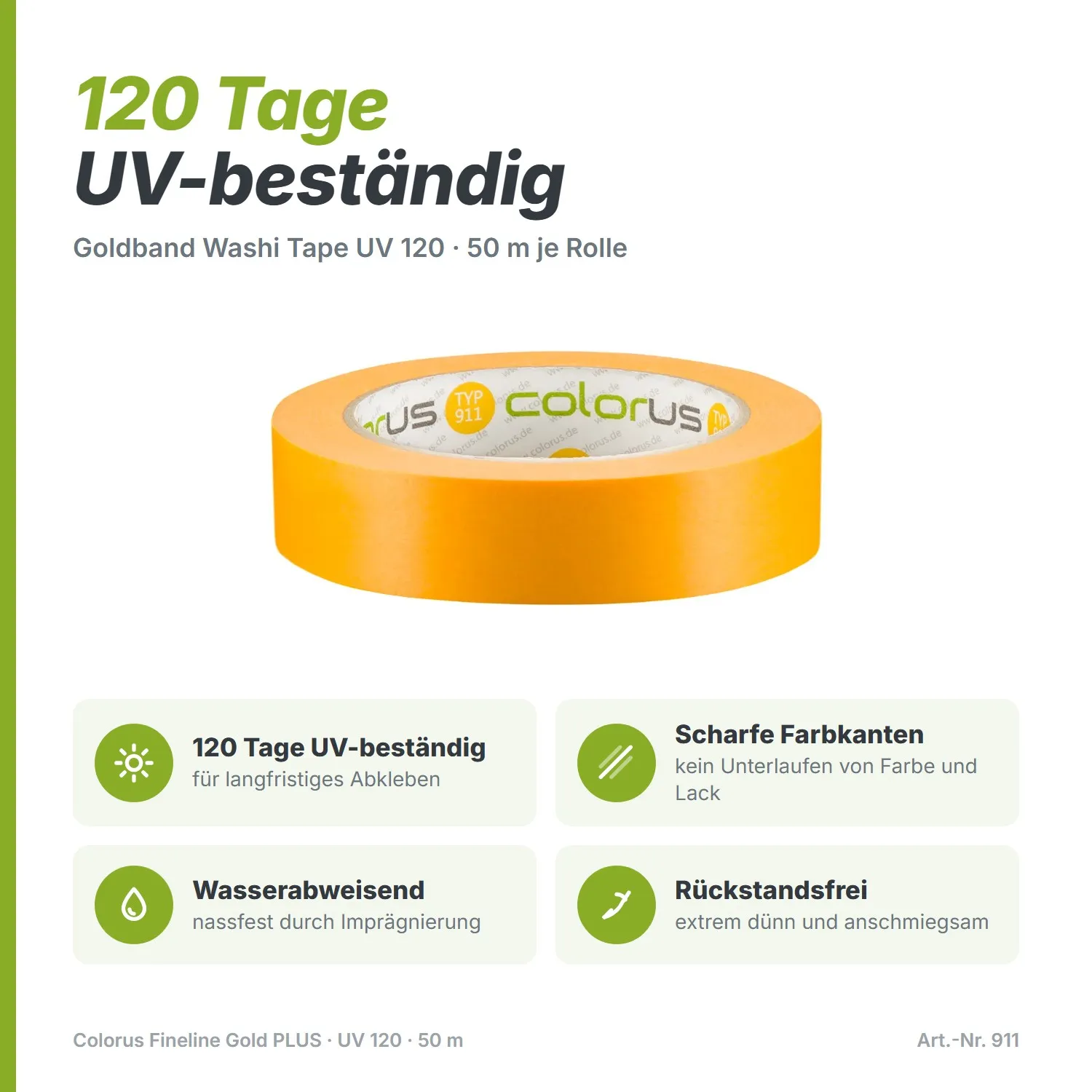 Colorus Premium Goldband Washi Tape UV 120 Klebeband 50m x 50mm