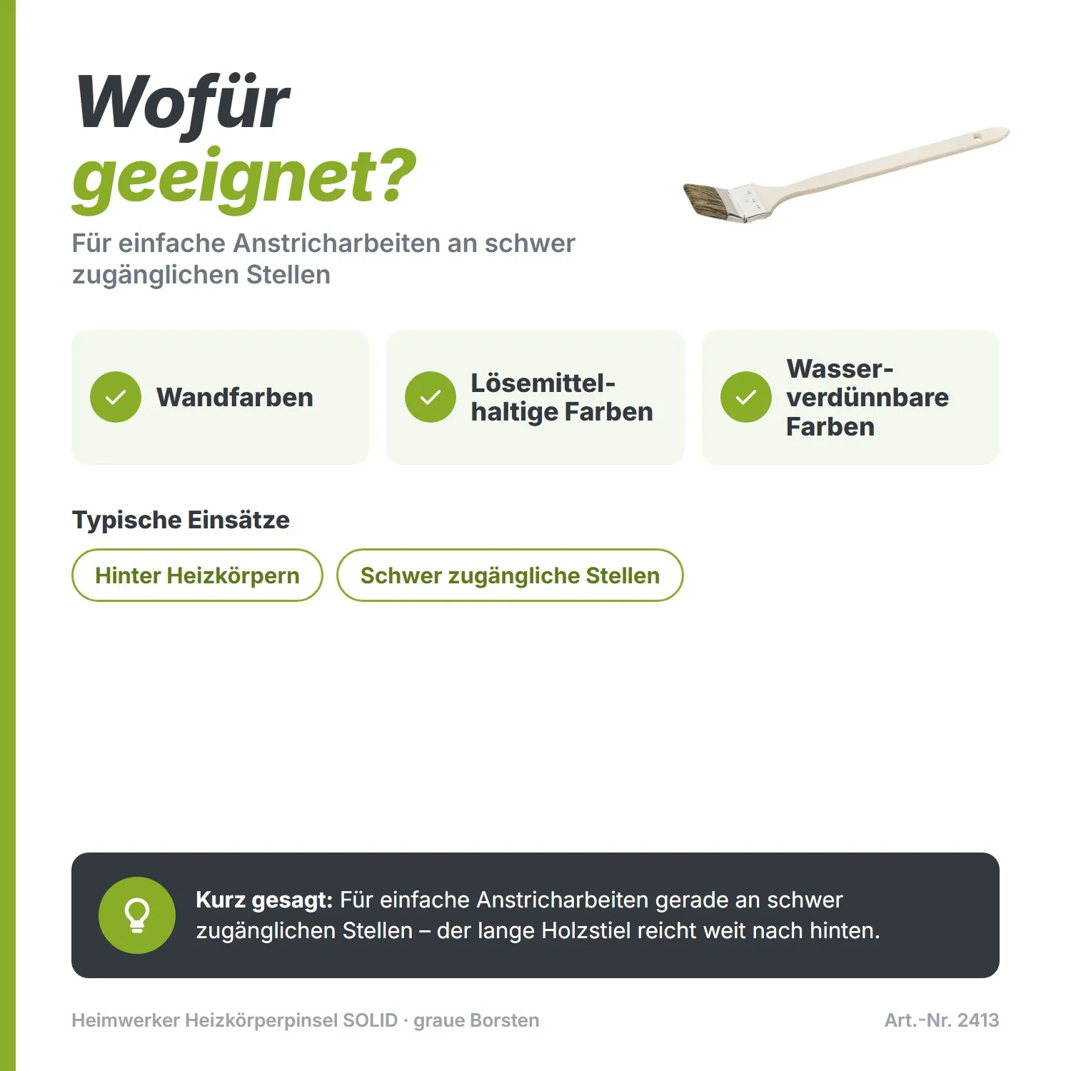Heimwerker Heizkörperpinsel SOLID Malerpinsel 60% graue Top Borsten 75mm
