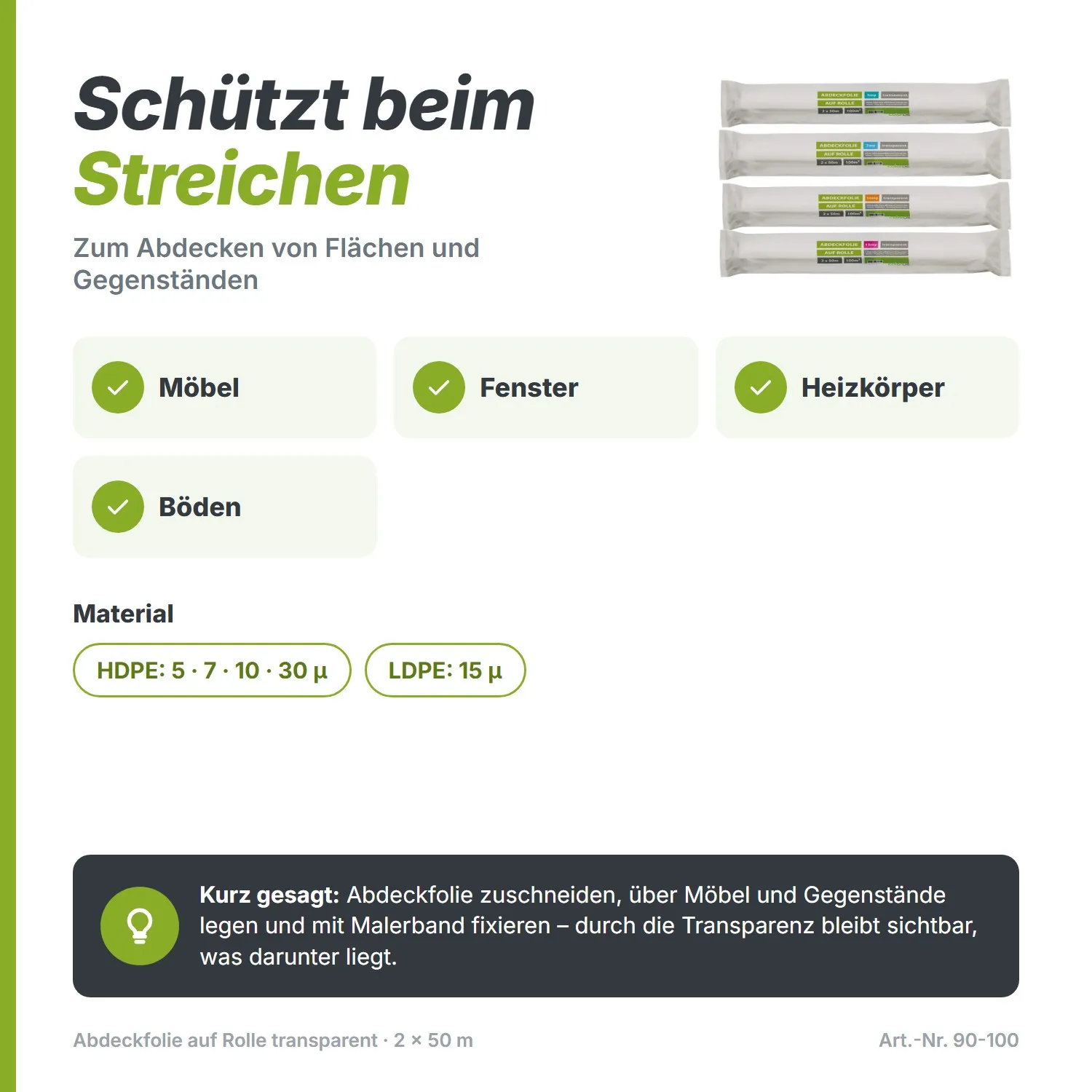 Abdeckfolie auf Rolle HDPE transparent 2 x 50m 30µ