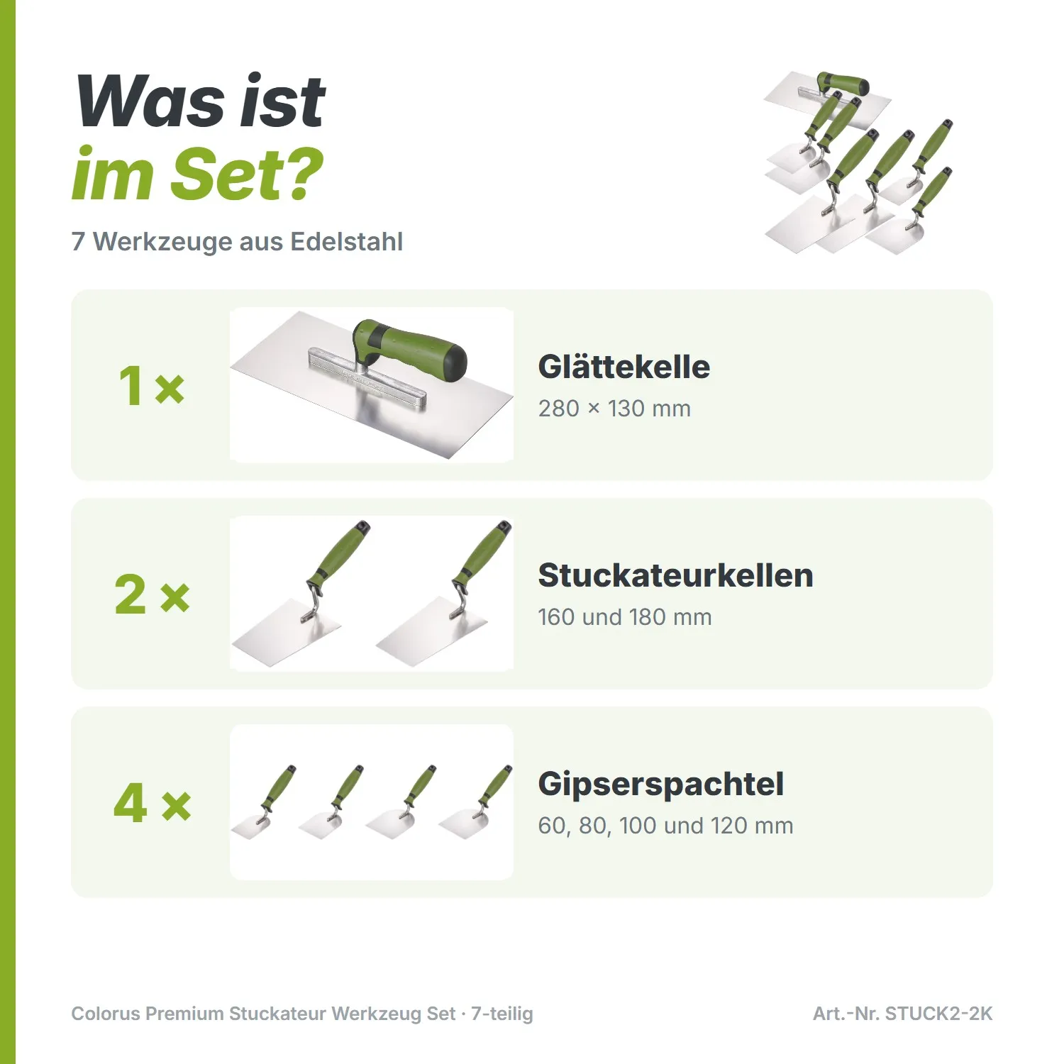 Colorus Premium Stuckateur Werkzeug Set 7 tlg