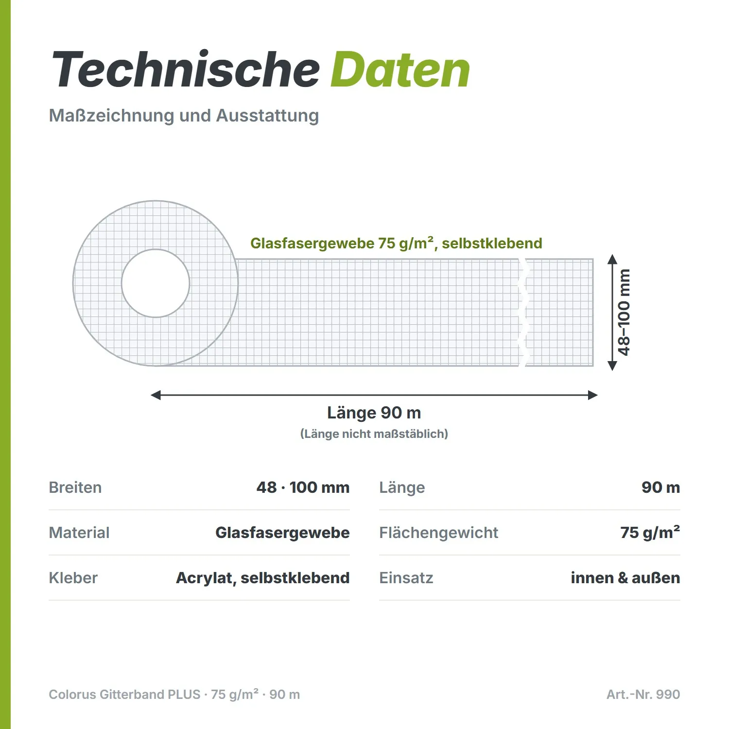 Premium Gitterband 75g/m² Glasfaser Gewebeband 90m x 100mm