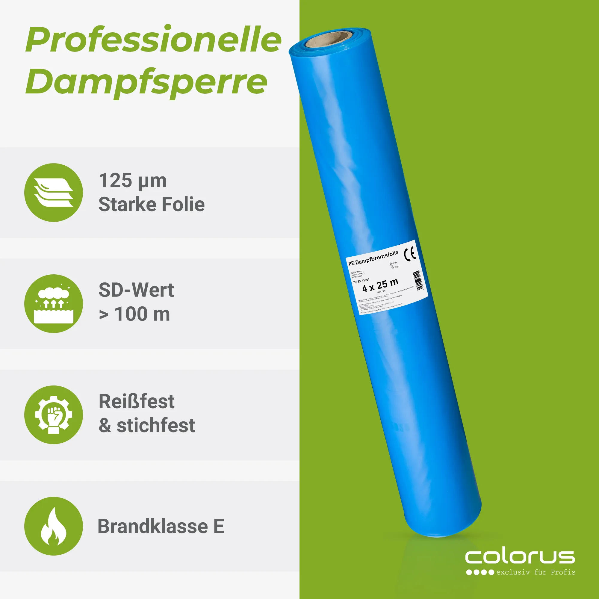 Colorus Premium Dampfbremsfolie 125µ Dachfolie 4 x 25m Brandklasse E