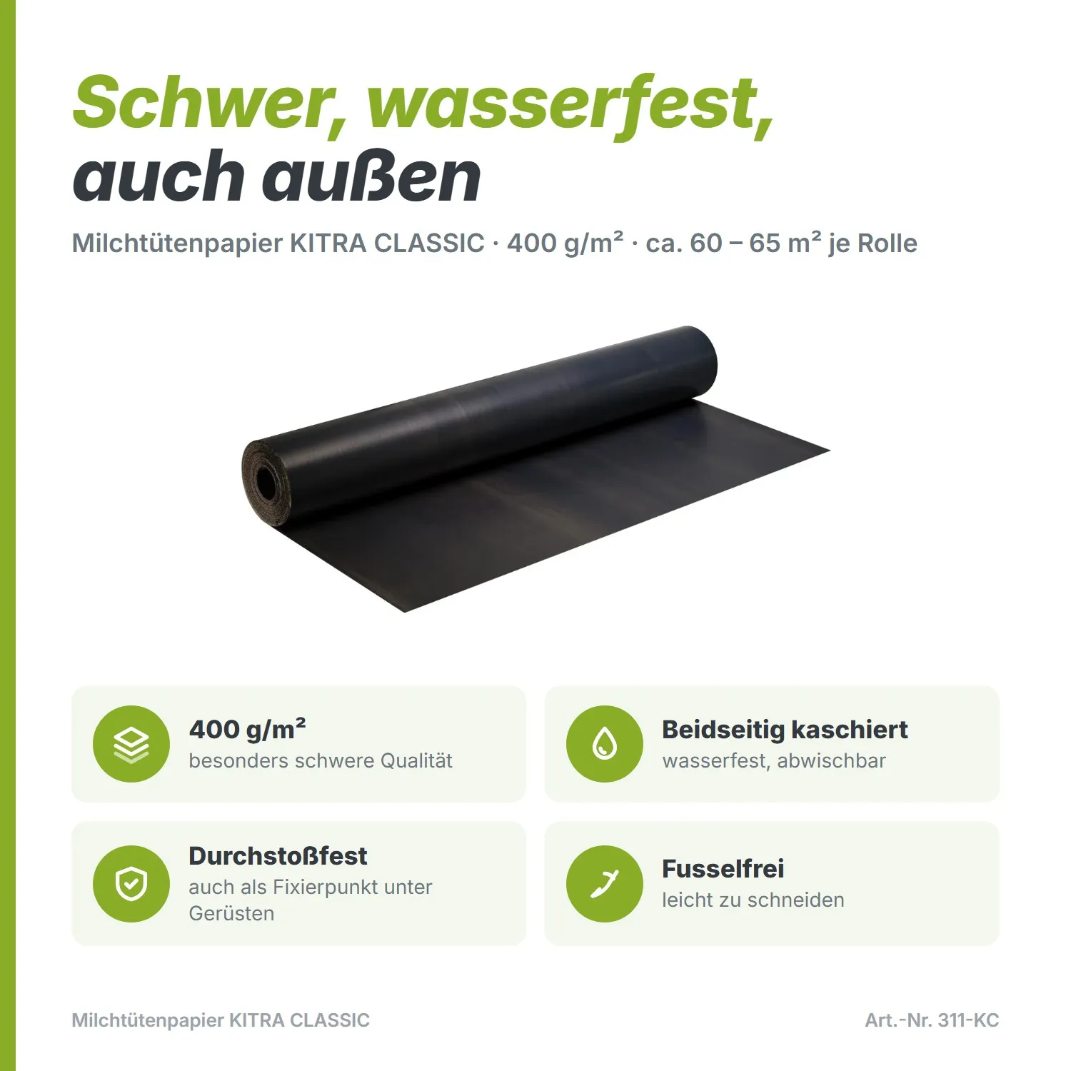 Milchtütenpapier KITRA CLASSIC 400g/m² pro Rolle circa 60-65m²