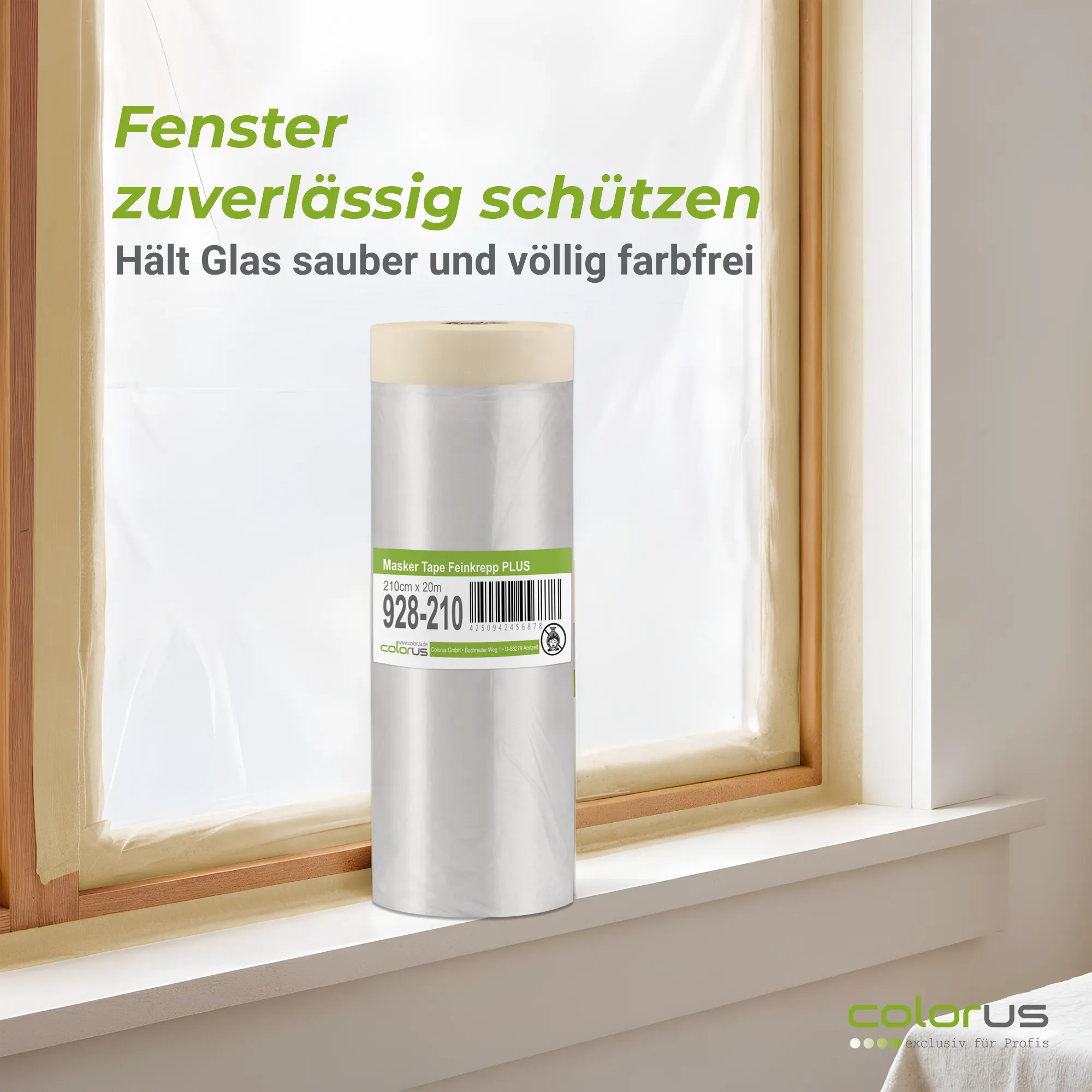 Colorus Premium Folien Masker Tape Kreppband mit Abdeckfolie 210cm x 20m