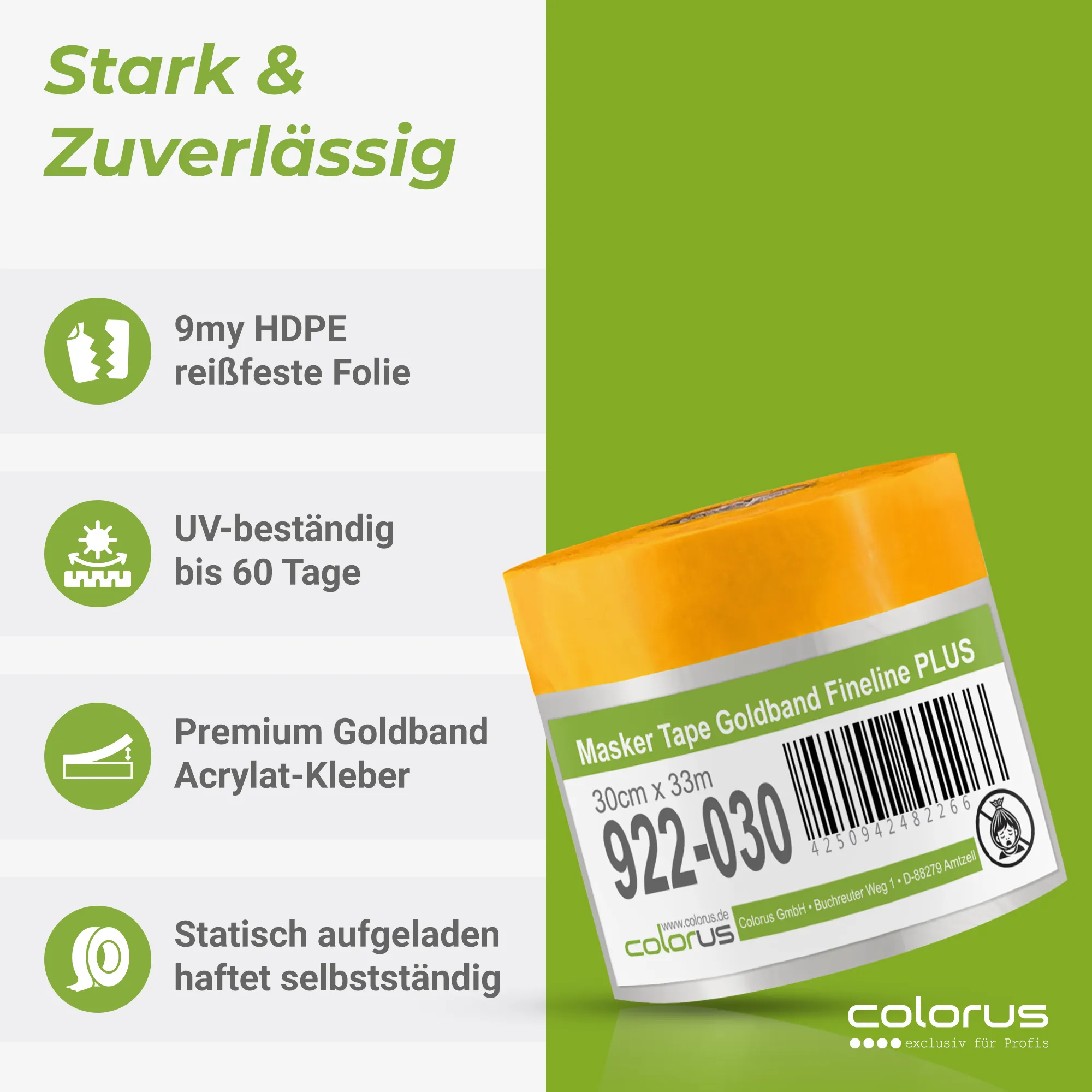 Colorus Premium Folien Masker Tape Goldband UV60 30cm x 33m