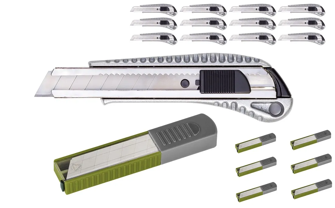 12 x Colorus Cuttermesser PLUS Alu Druckguss inklusive 6 Pack Abbrechklingen PLUS 10 x 18mm