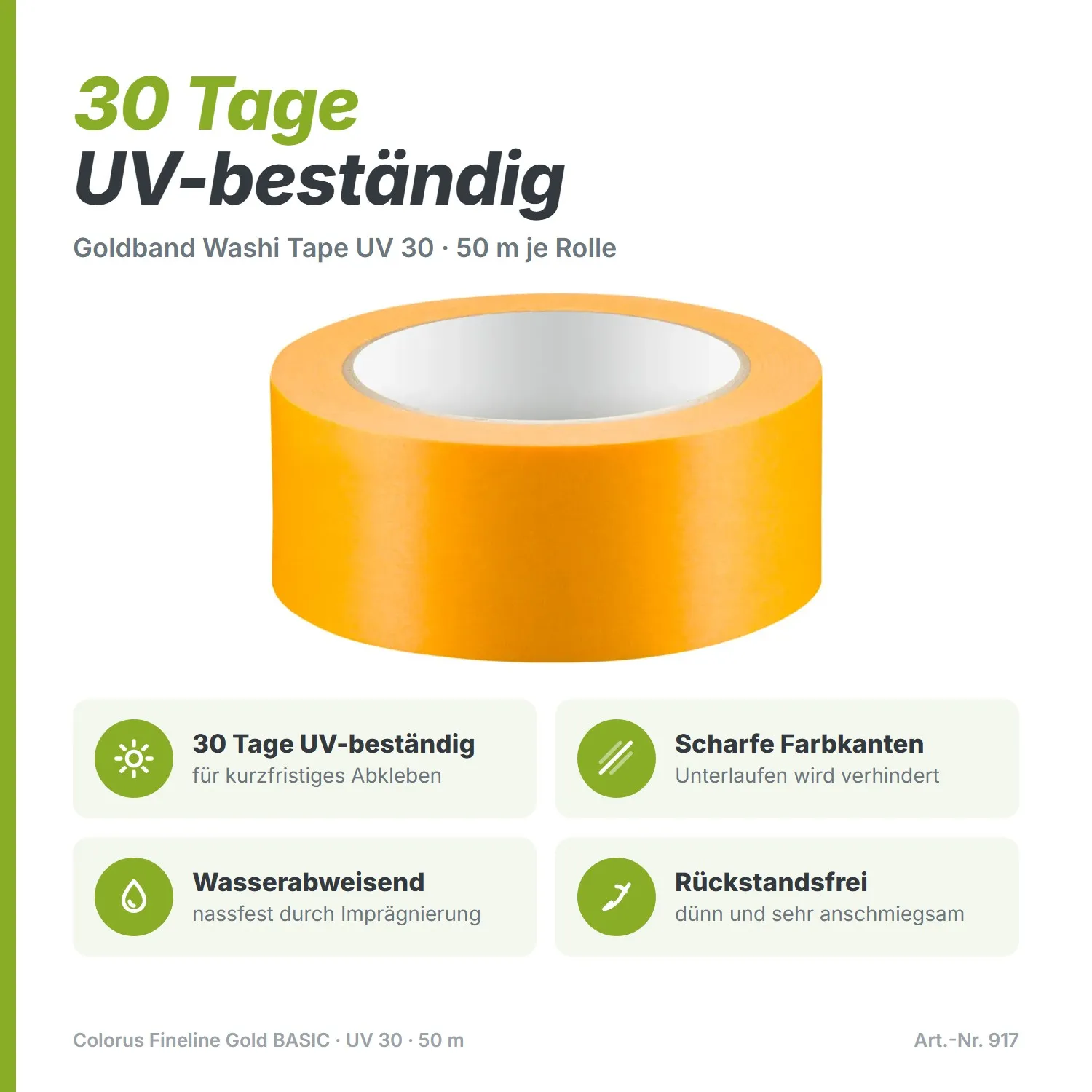Colorus Heimwerker Goldband Washi Tape UV 30 Klebeband 50m x 50mm