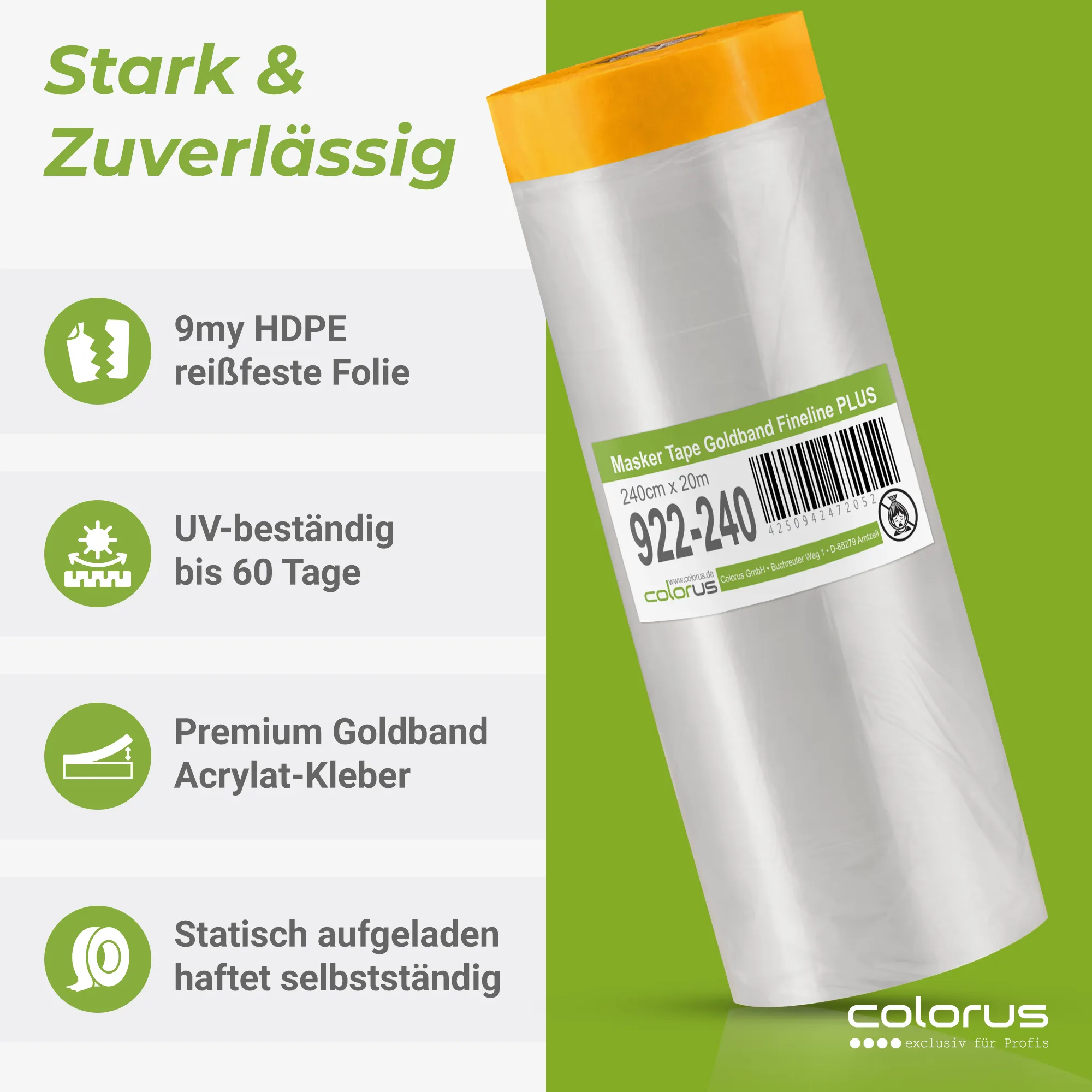 Colorus Premium Folien Masker Tape Goldband UV 60 240cm x 20m