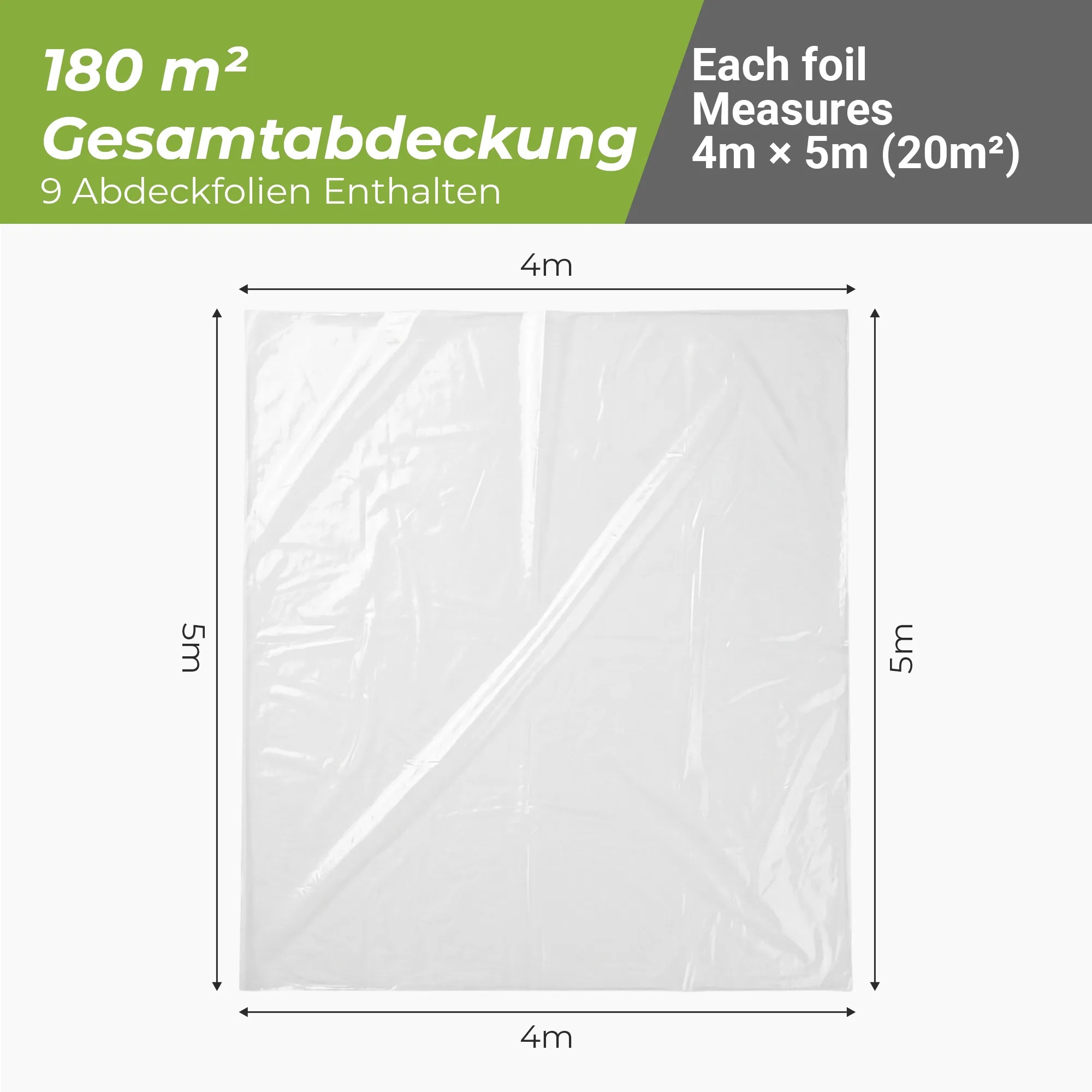 Mamba Abdeckfolien Set 9 Stück - 4 x 5 m mit 5my Stärke - Malerfolie für kurzfristige Abdeckarbeiten 