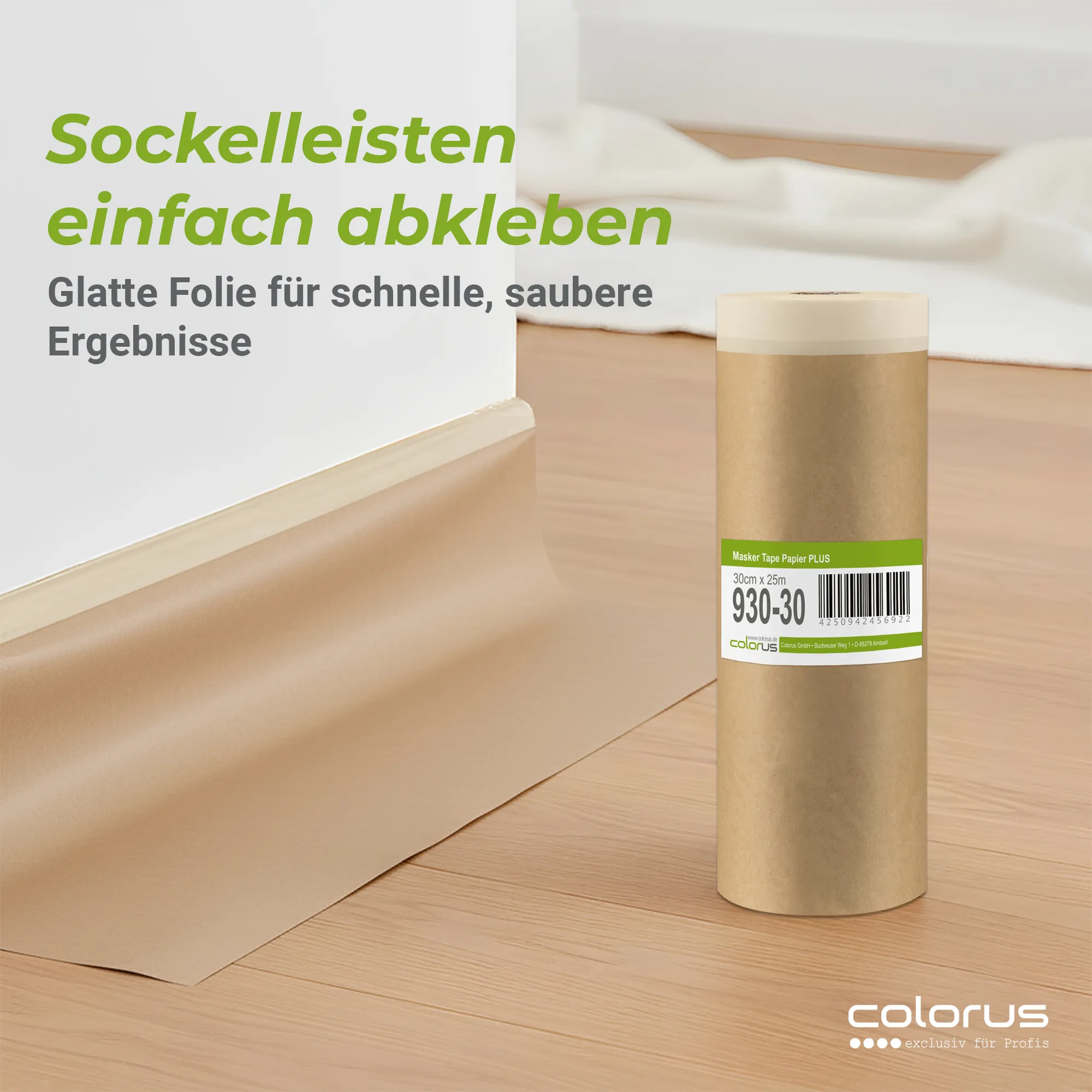 Colorus Premium Papier Masker Tape Abdeckpapier mit Klebeband 30cm x 25m