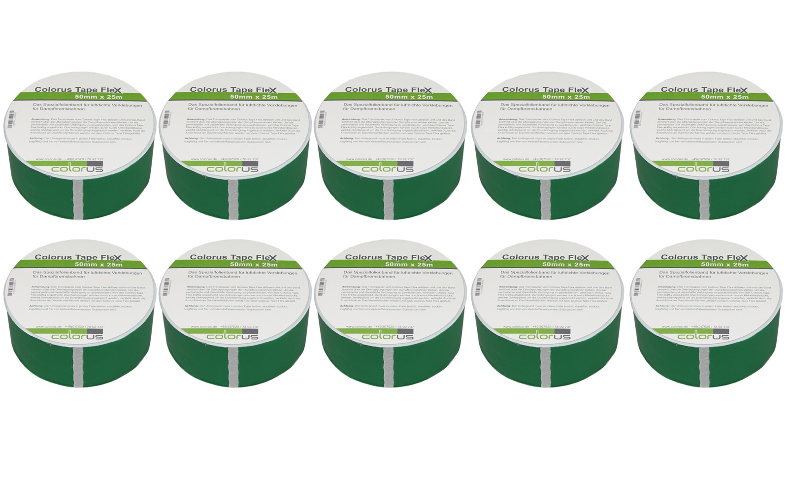 Colorus Aggroflex Dampf­sperrfolien-Klebeband 50 mm x 25 m – 10er Set Profi-Folieband für Dampfsperren & Dampfbremsen, extra stark & luftdicht