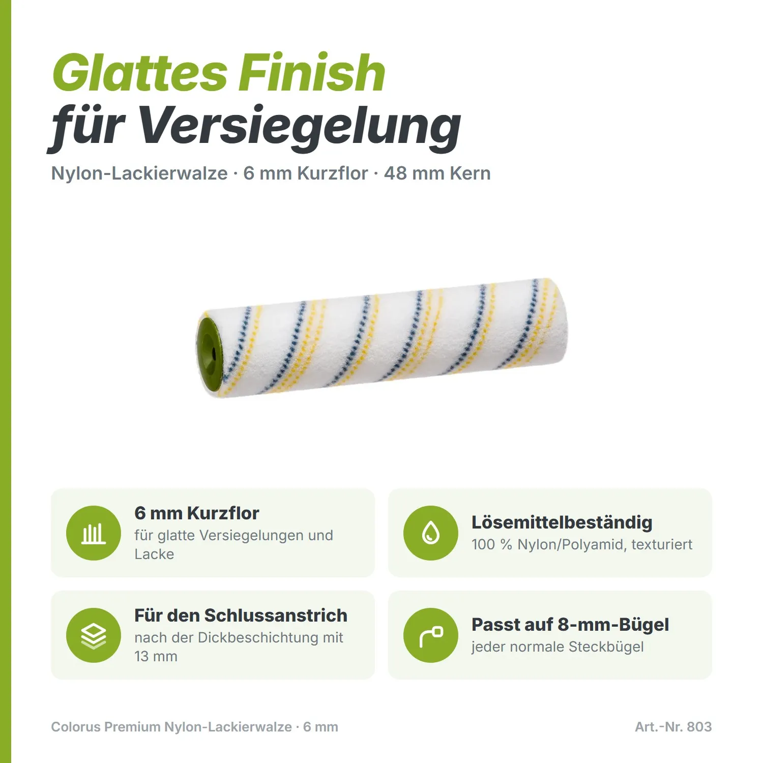 Colorus Premium Nylon Lackierwalze (25 cm) – Für Versiegelung & Lack (6 mm Flor)