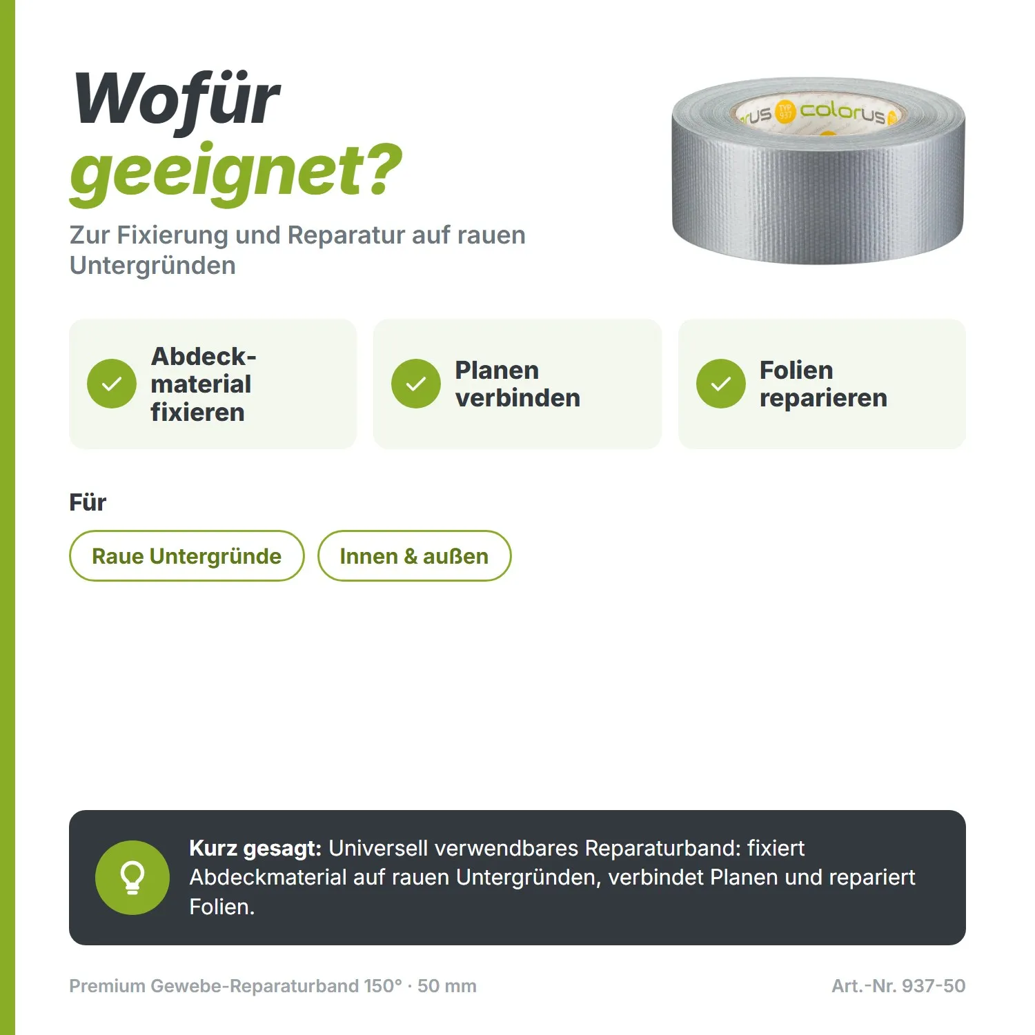 Premium Gewebeband 150° Reparaturband silber 50m x 50mm