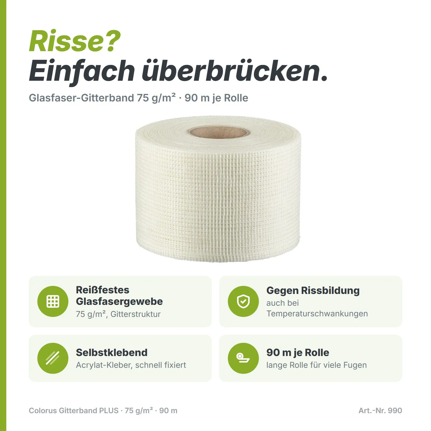 Premium Gitterband 75g/m² Glasfaser Gewebeband 90m x 100mm