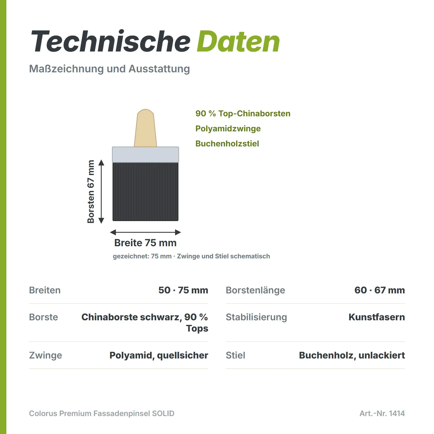 Colorus Premium Fassadenpinsel SOLID – 90% Top Chinaborsten & Buchenholzstiel