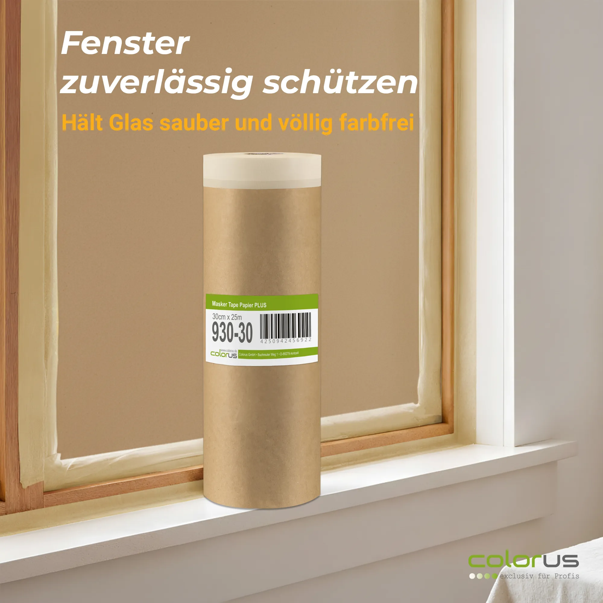 Colorus Premium Papier Masker Tape Abdeckpapier mit Klebeband 30cm x 25m
